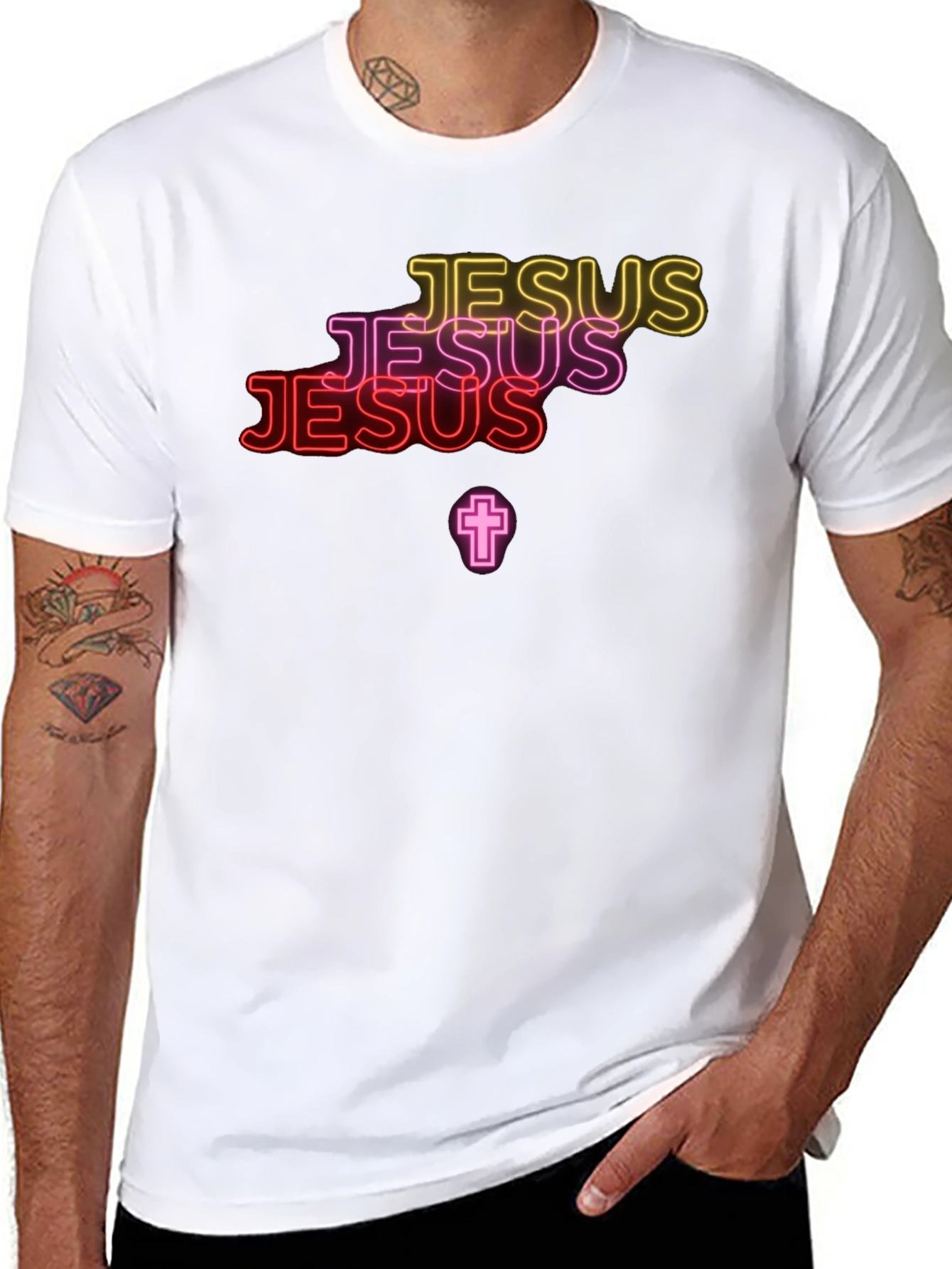 Neon Jesus Graphic Print Black Tee