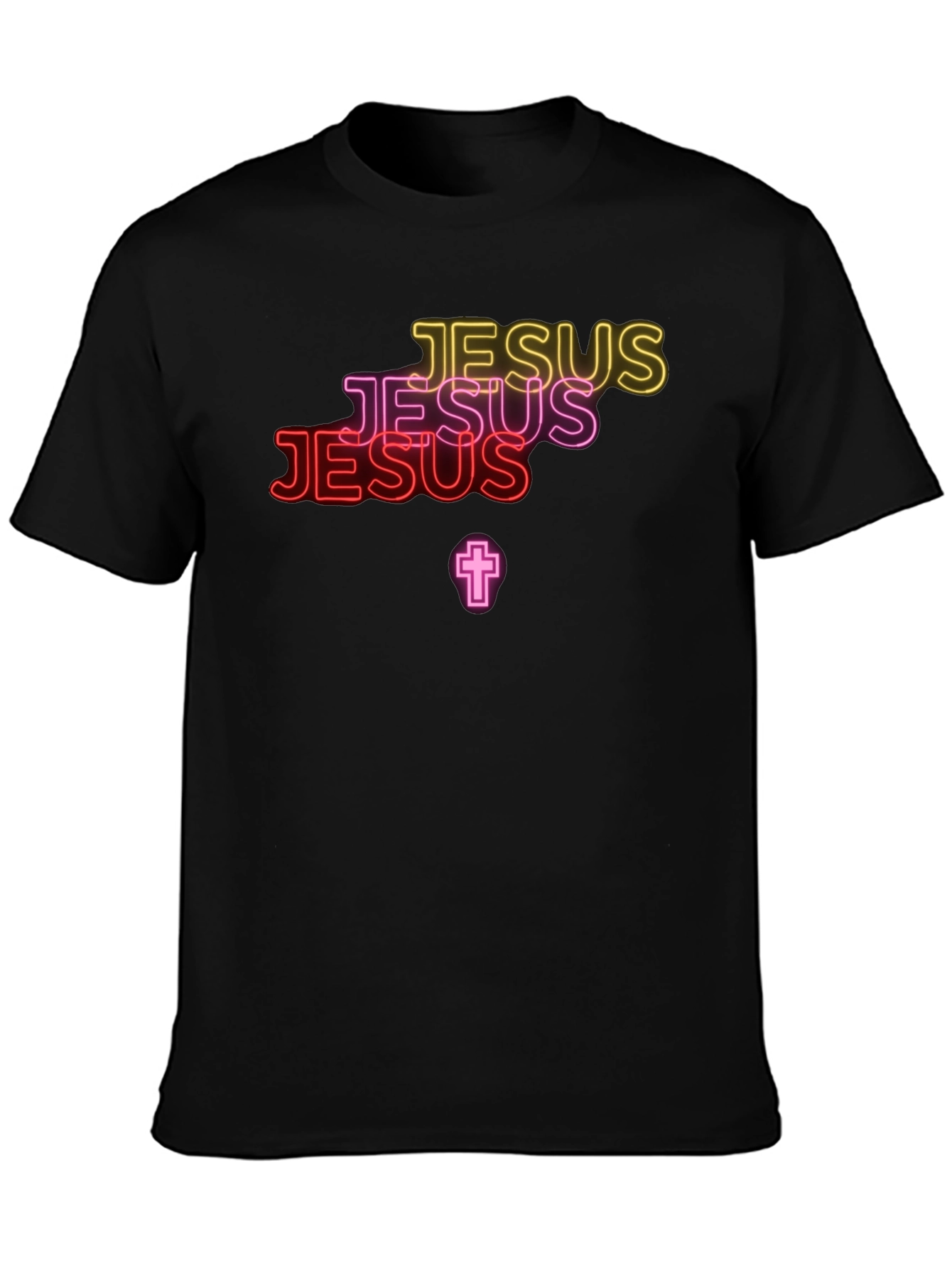 Neon Jesus Graphic Print Black Tee