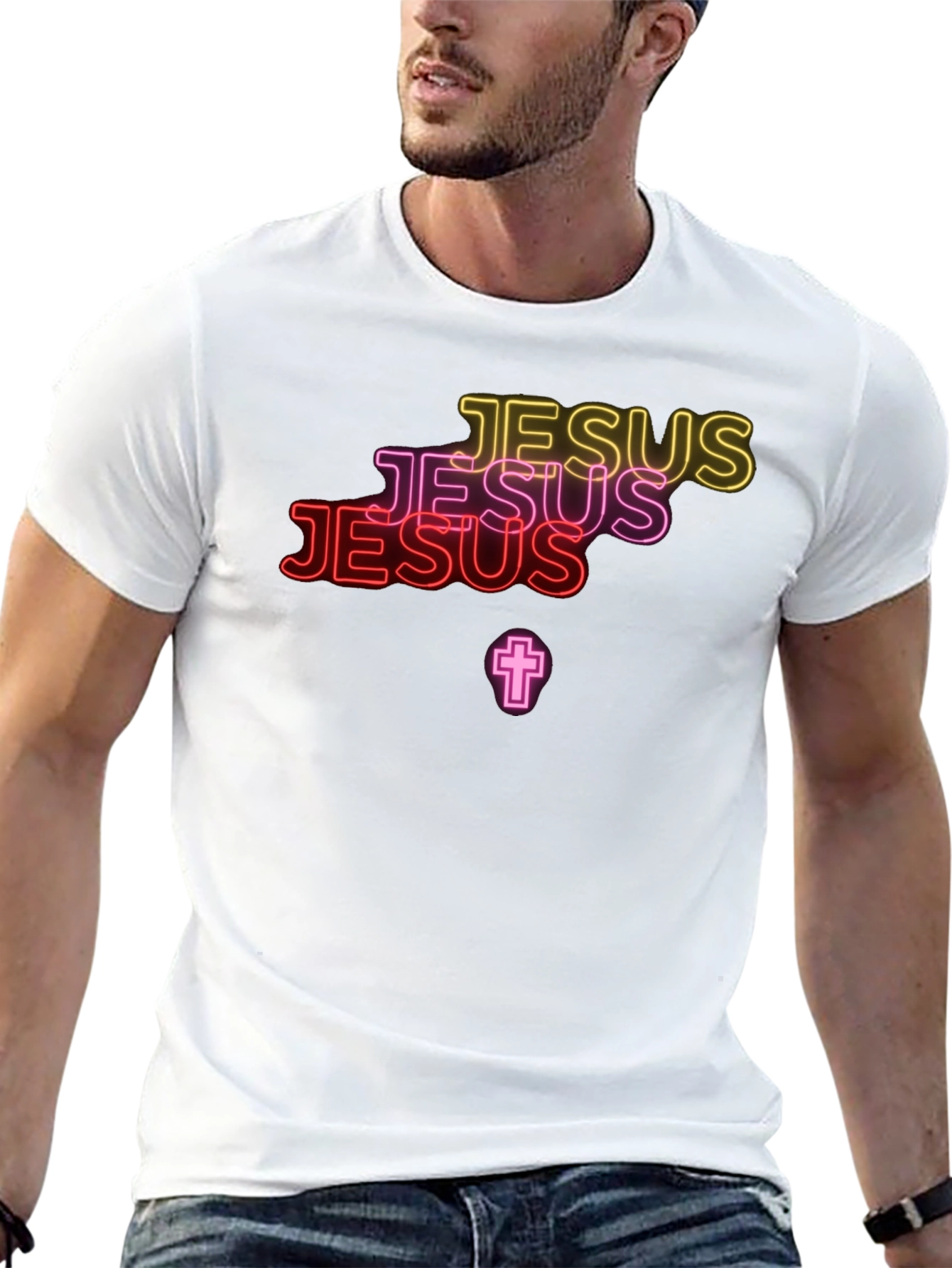 Neon Jesus Graphic Print Black Tee