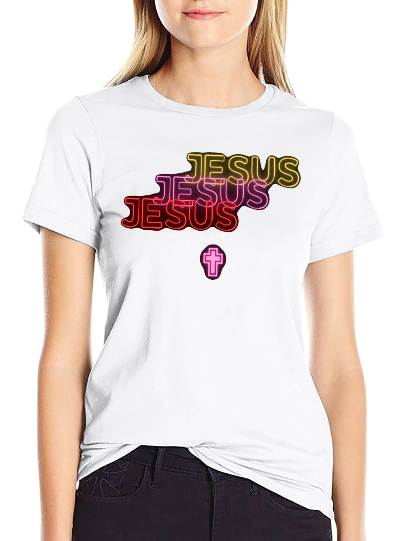 Neon Jesus Graphic Print Black Tee