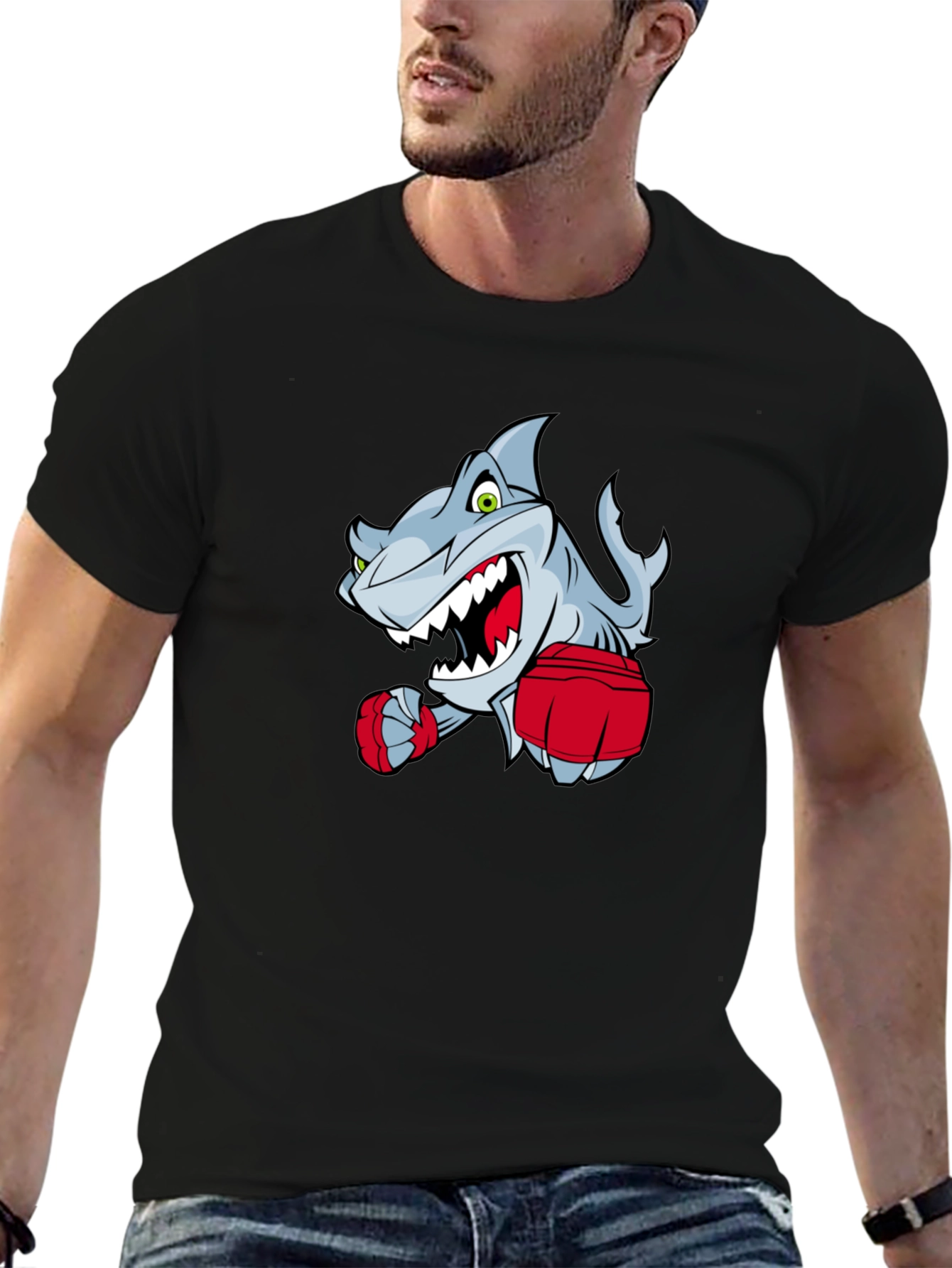 Cartoon Shark Boxer Graphic T-Shirt