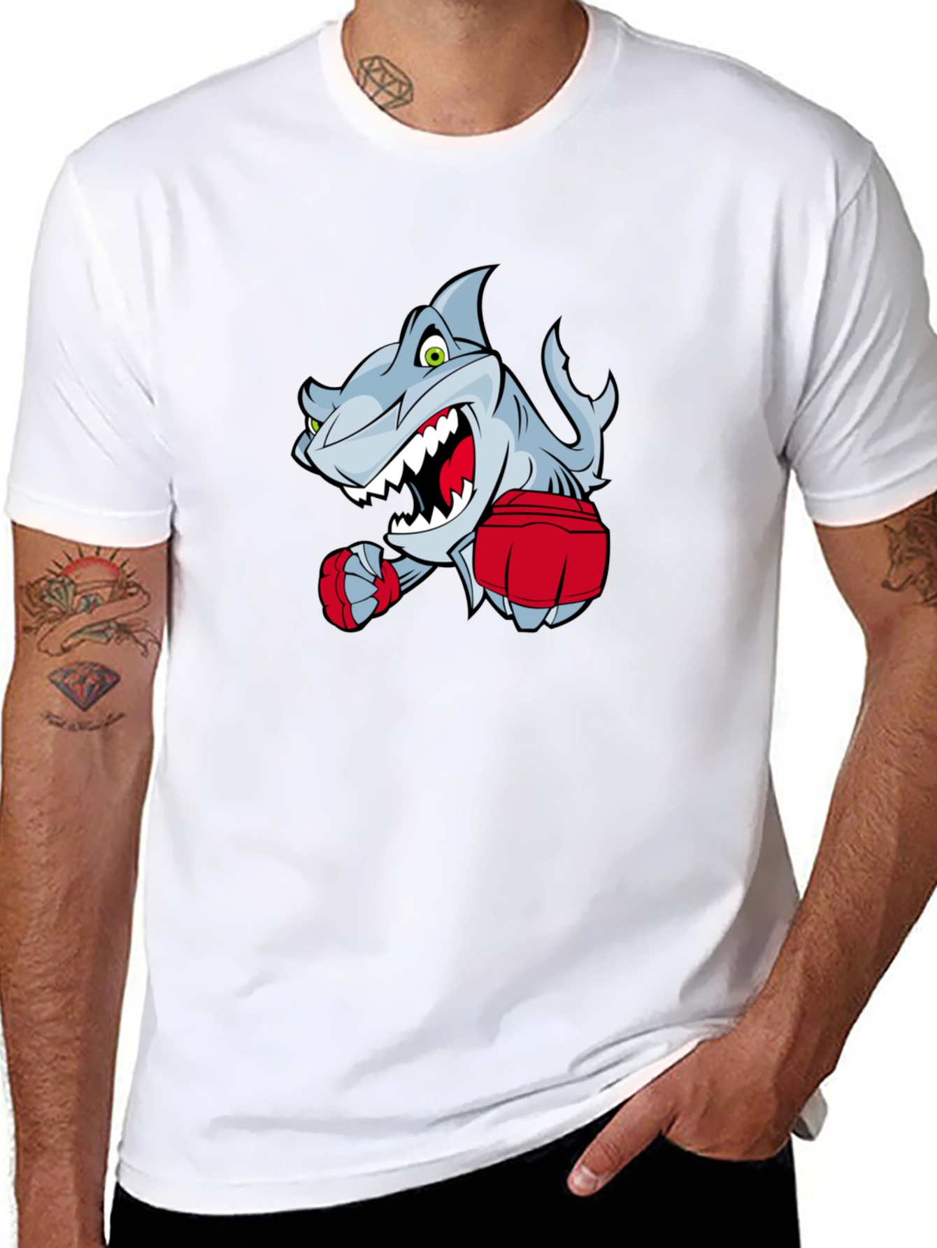 Cartoon Shark Boxer Graphic T-Shirt