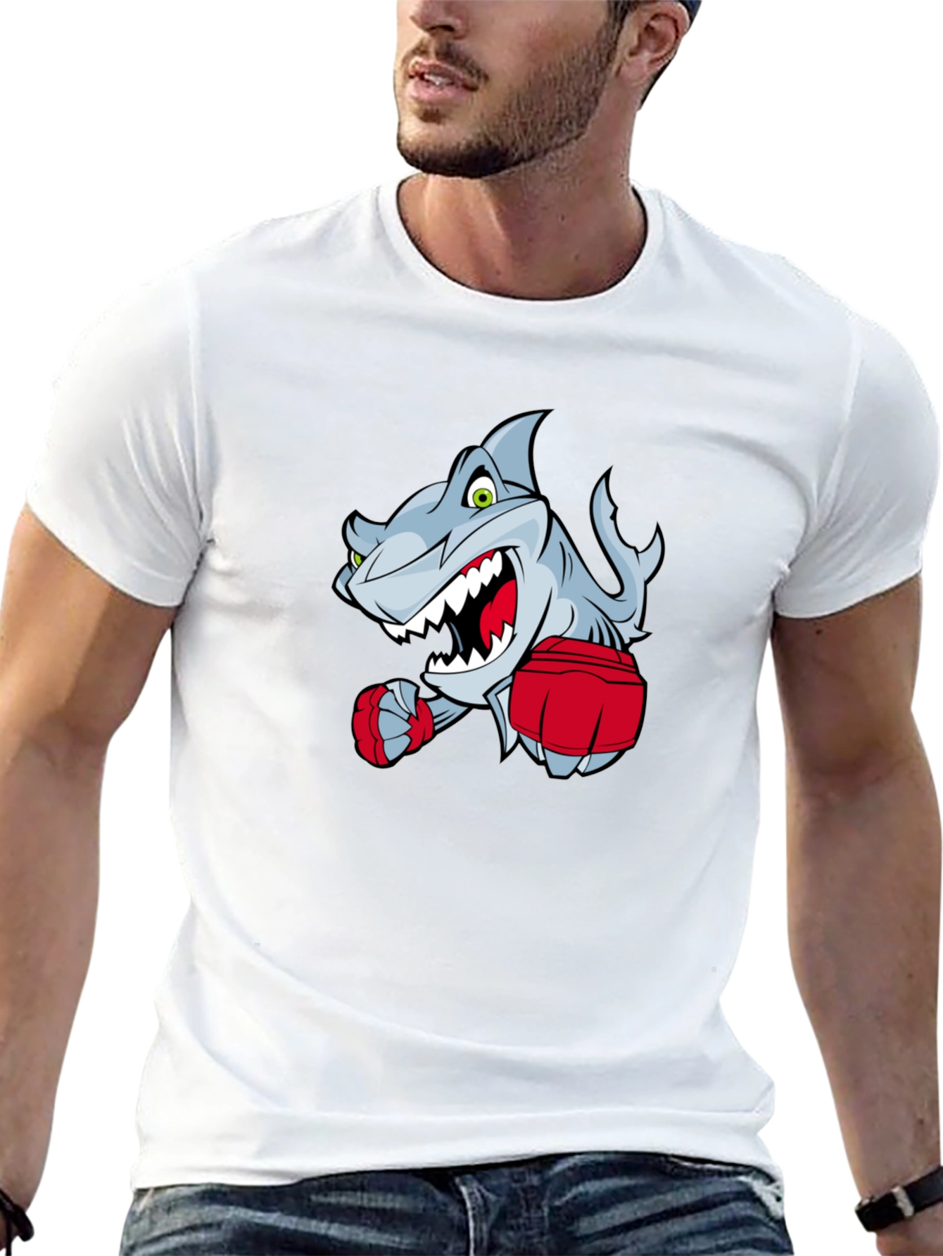Cartoon Shark Boxer Graphic T-Shirt
