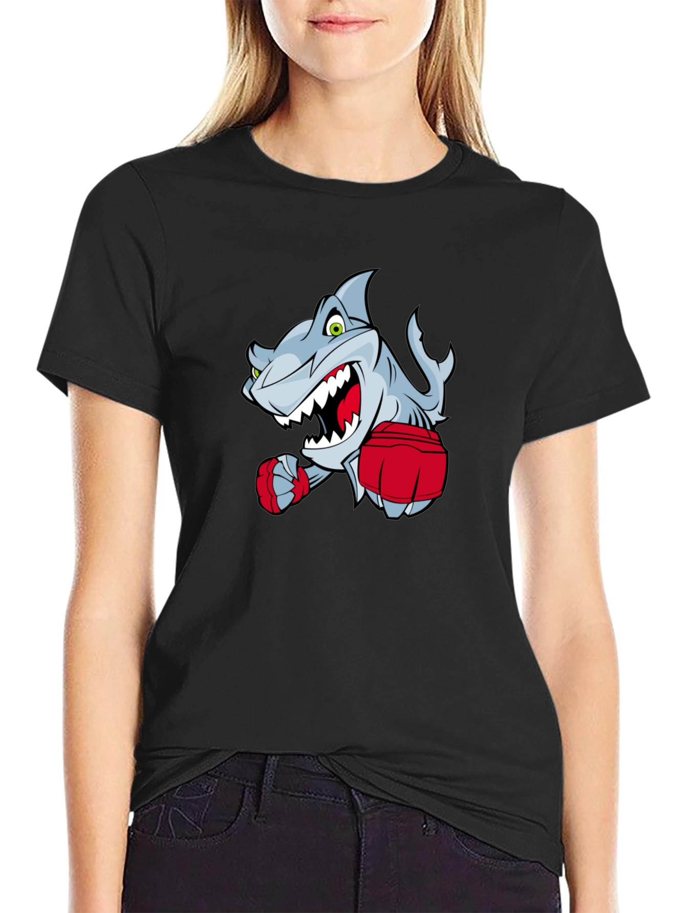 Cartoon Shark Boxer Graphic T-Shirt