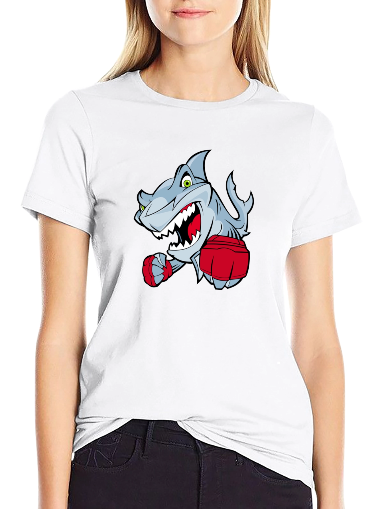 Cartoon Shark Boxer Graphic T-Shirt