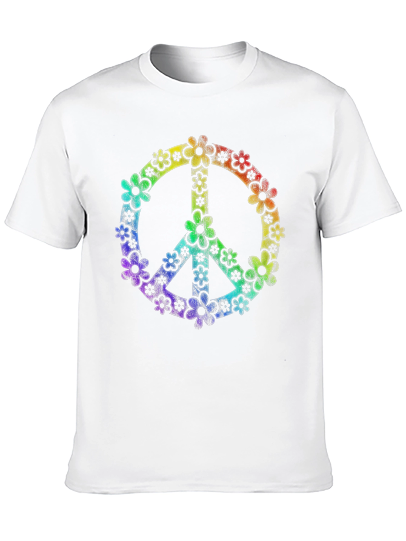 Retro Floral Peace Sign Black T-Shirt