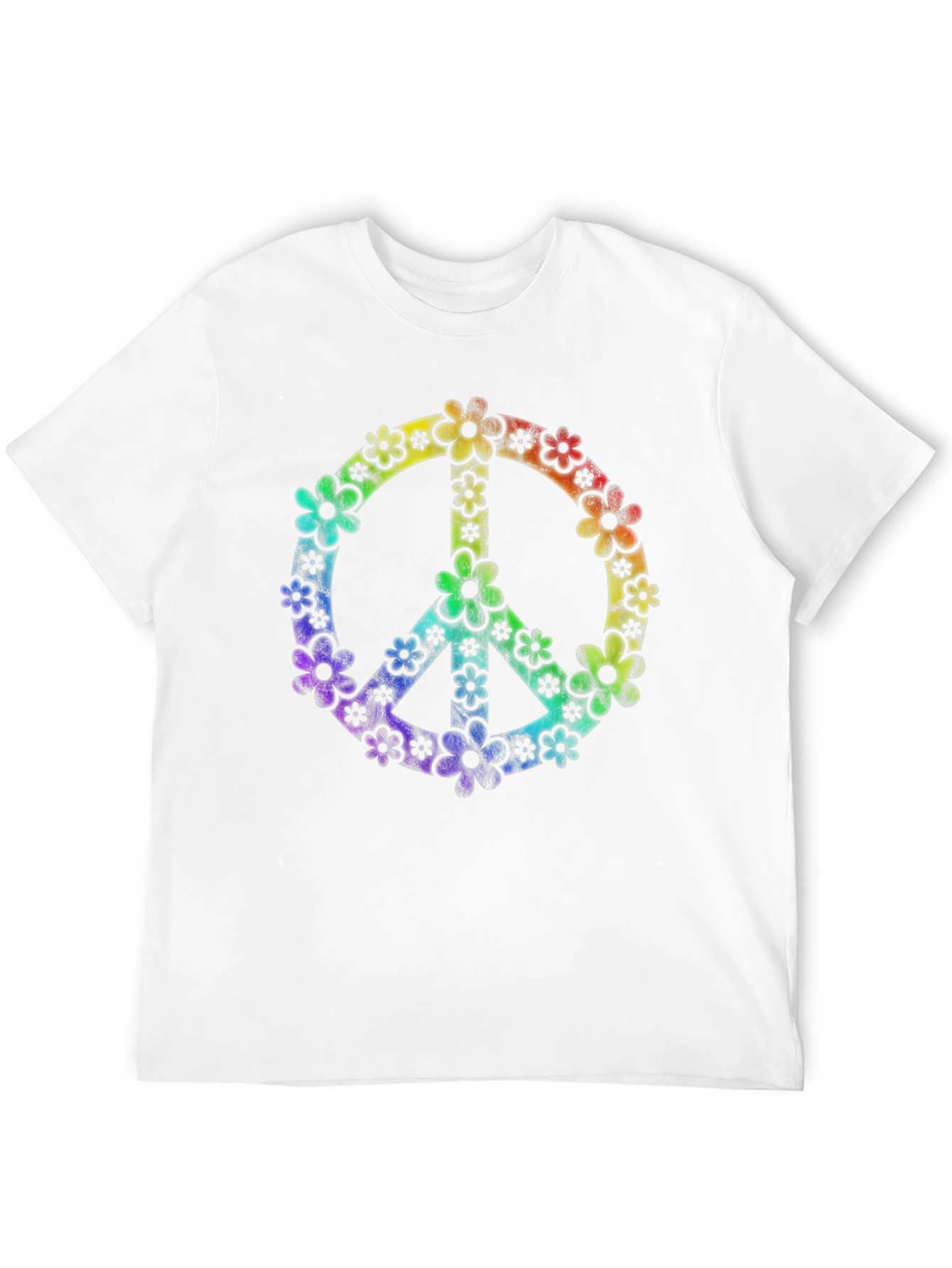 Retro Floral Peace Sign Black T-Shirt