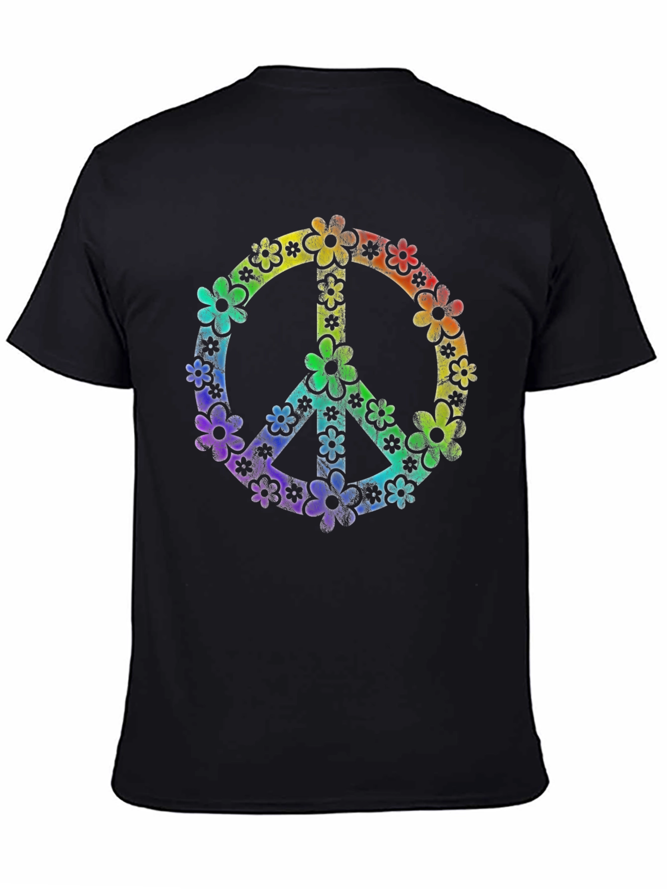 Retro Floral Peace Sign Black T-Shirt
