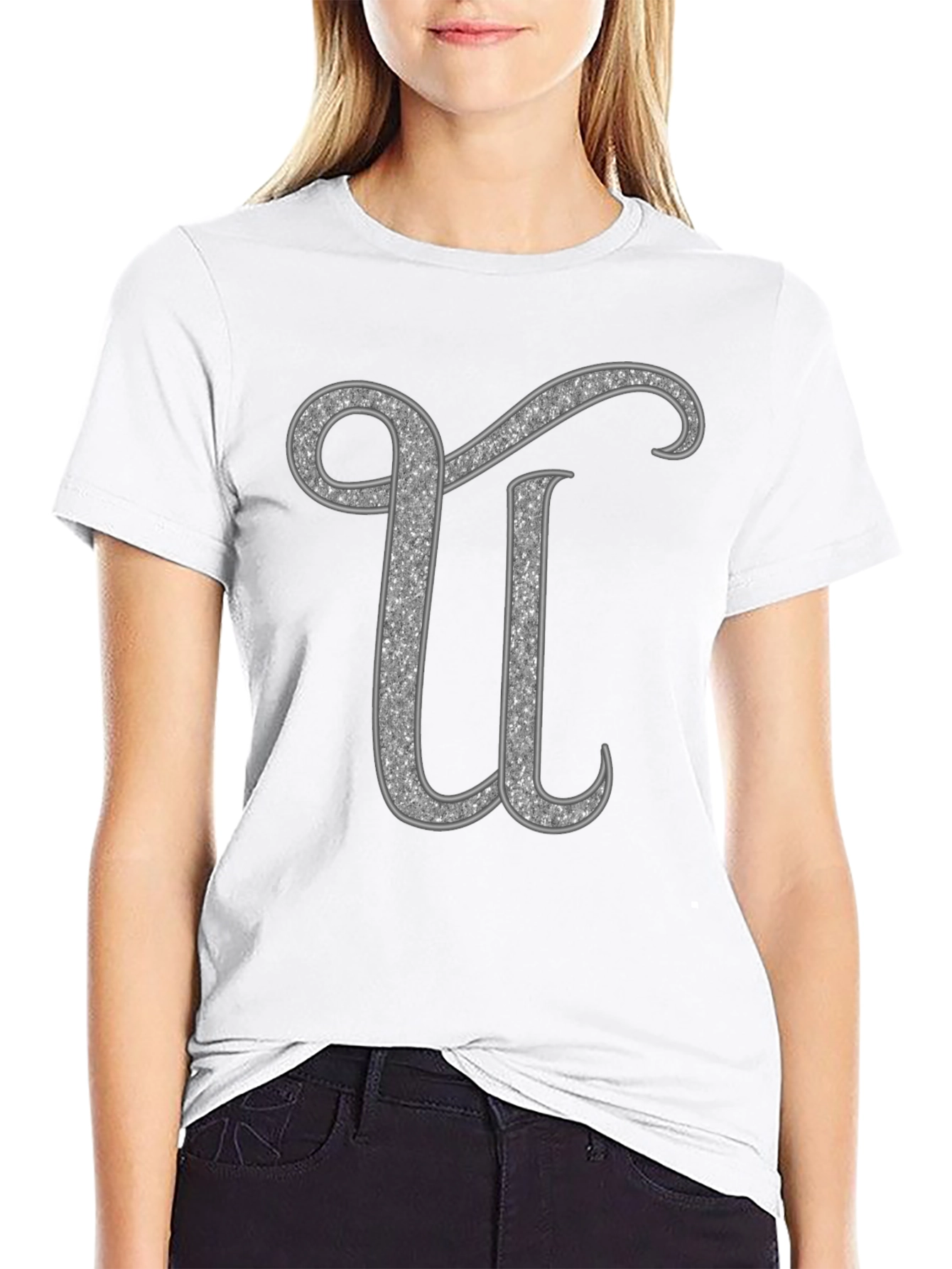 Glitter Letter U Graphic Tee - Unisex