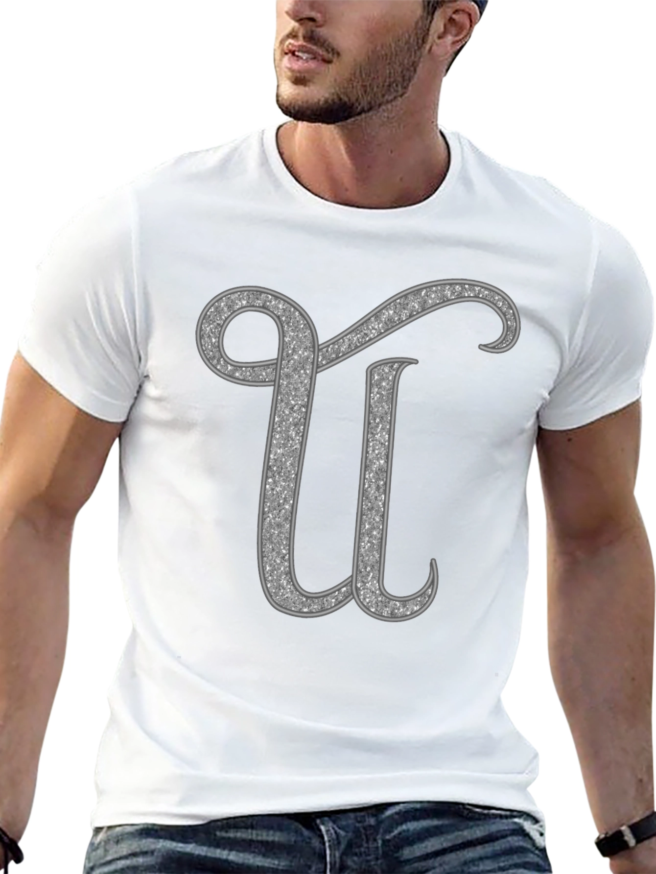 Glitter Letter U Graphic Tee - Unisex