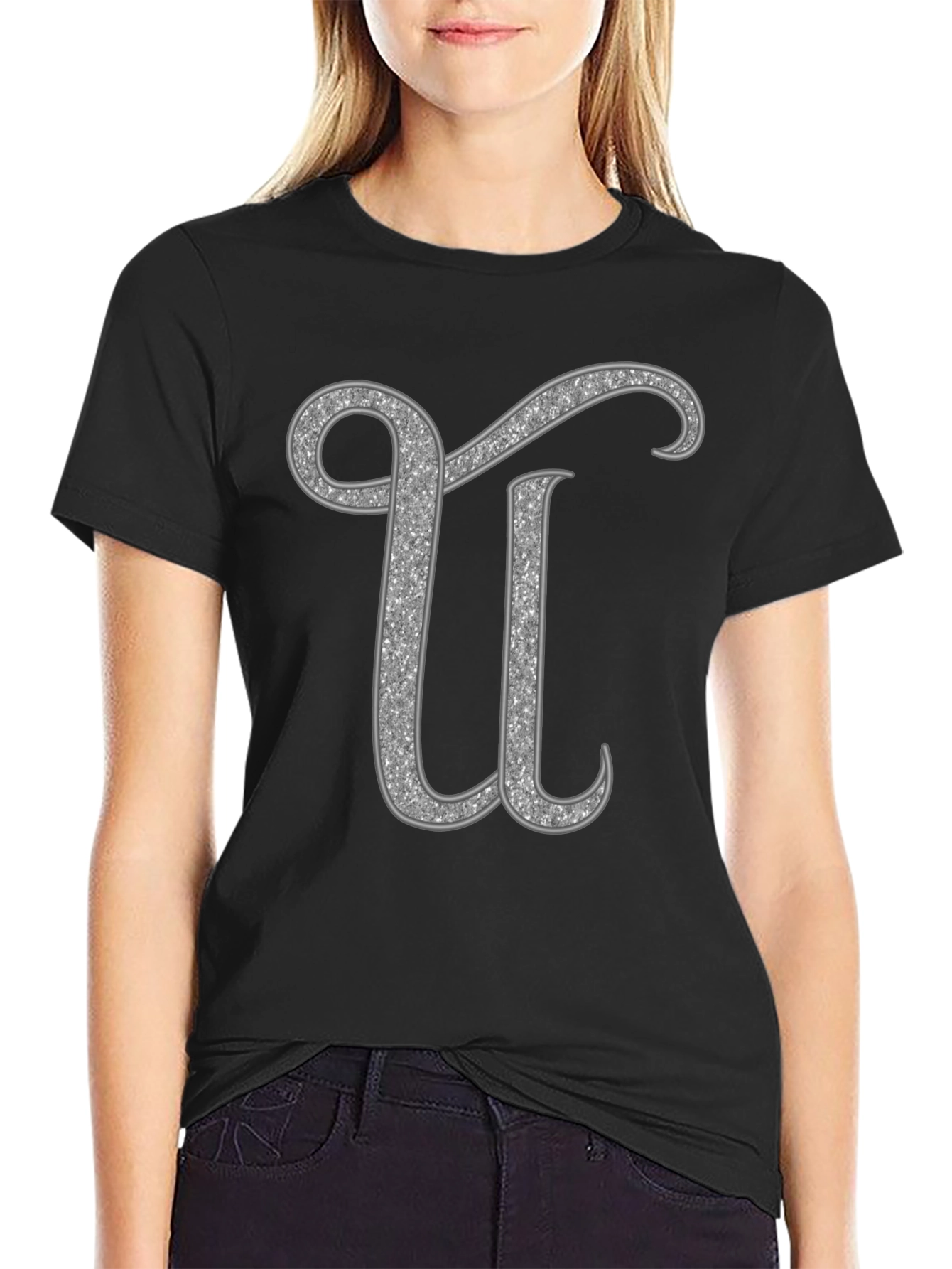 Glitter Letter U Graphic Tee - Unisex