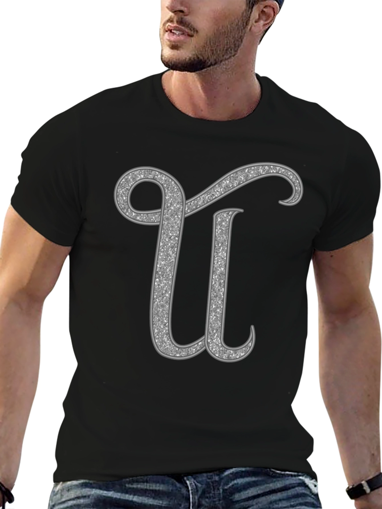 Glitter Letter U Graphic Tee - Unisex