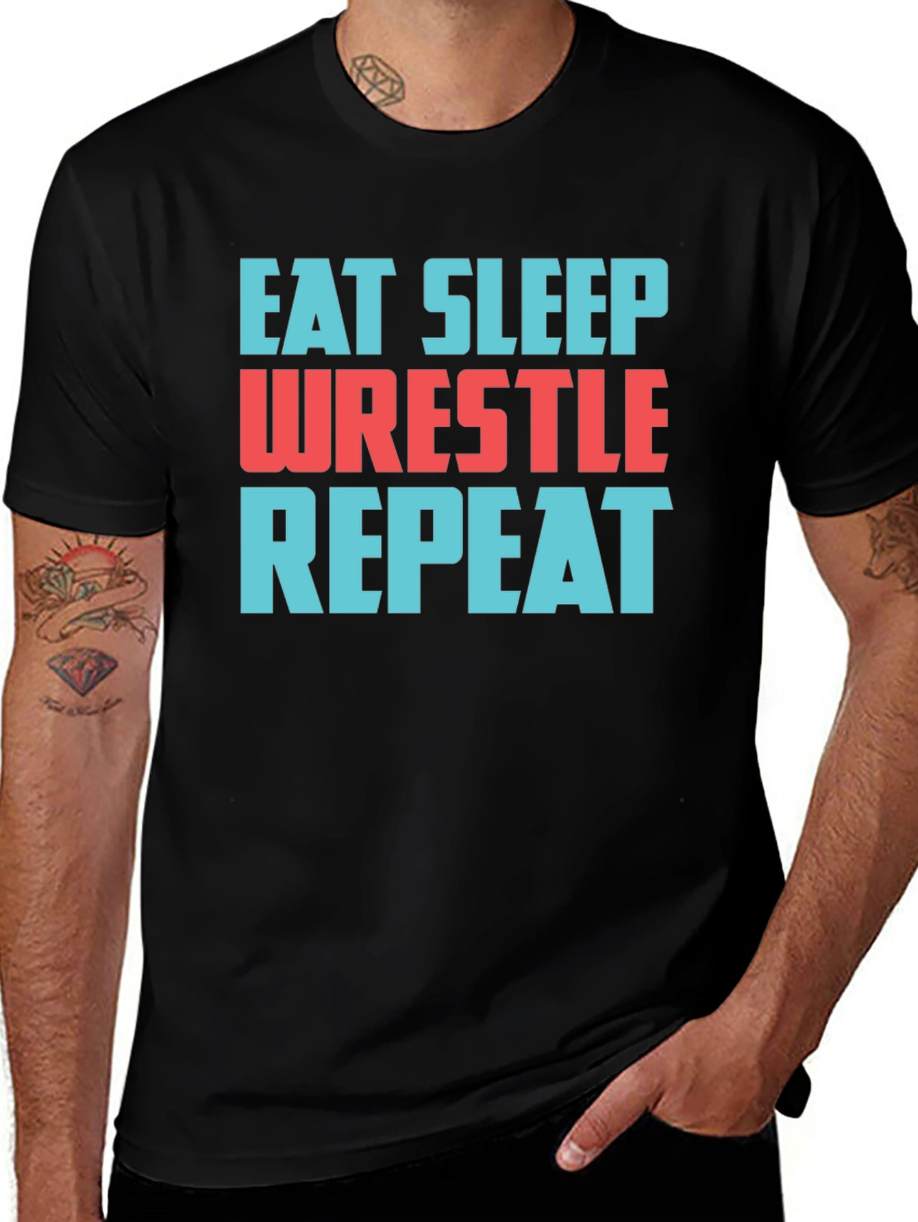 Eat Sleep Wrestle Repeat Black T-Shirt