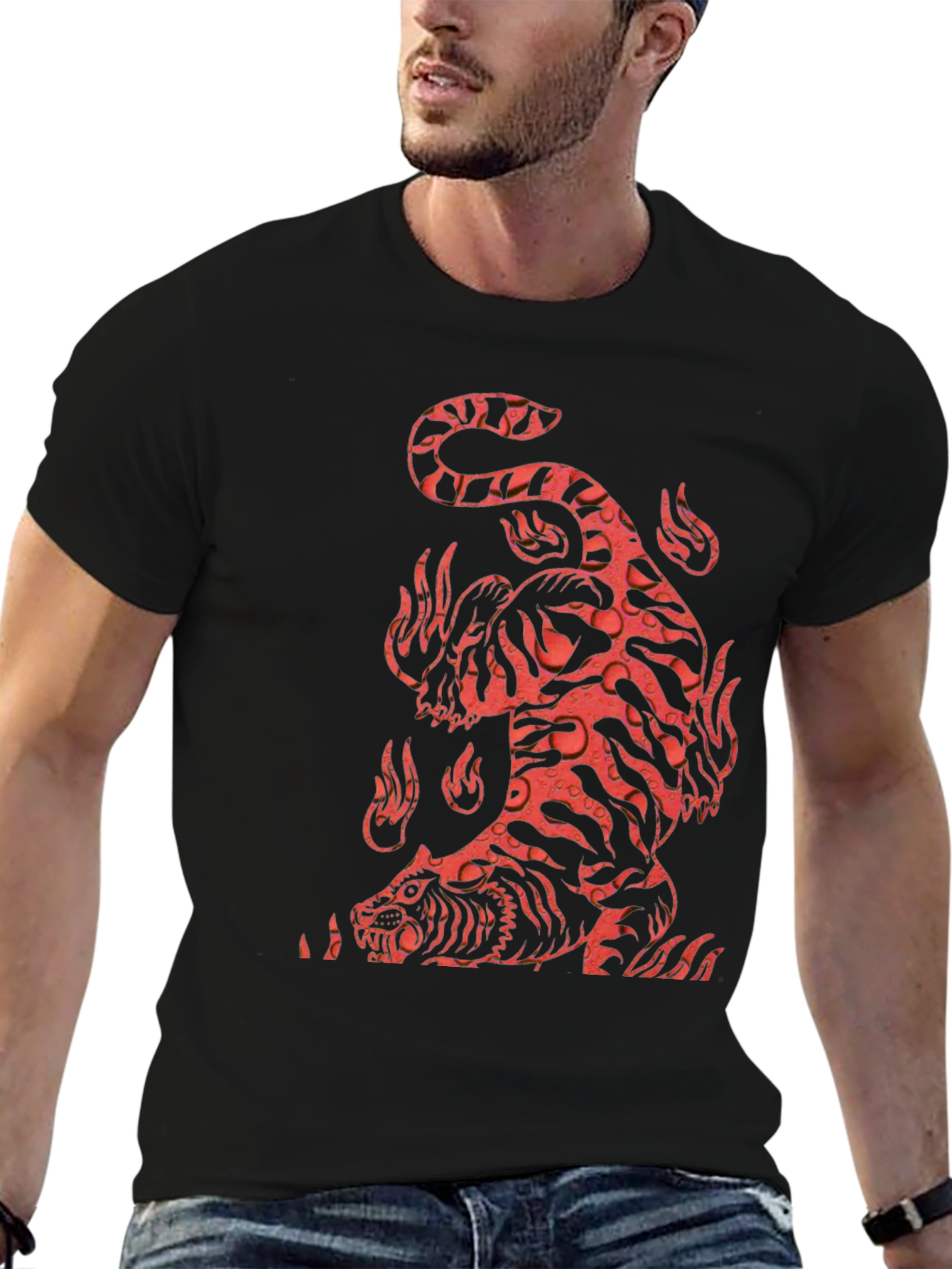 Fiery Tiger Graphic Tee - Bold Black T-Shirt