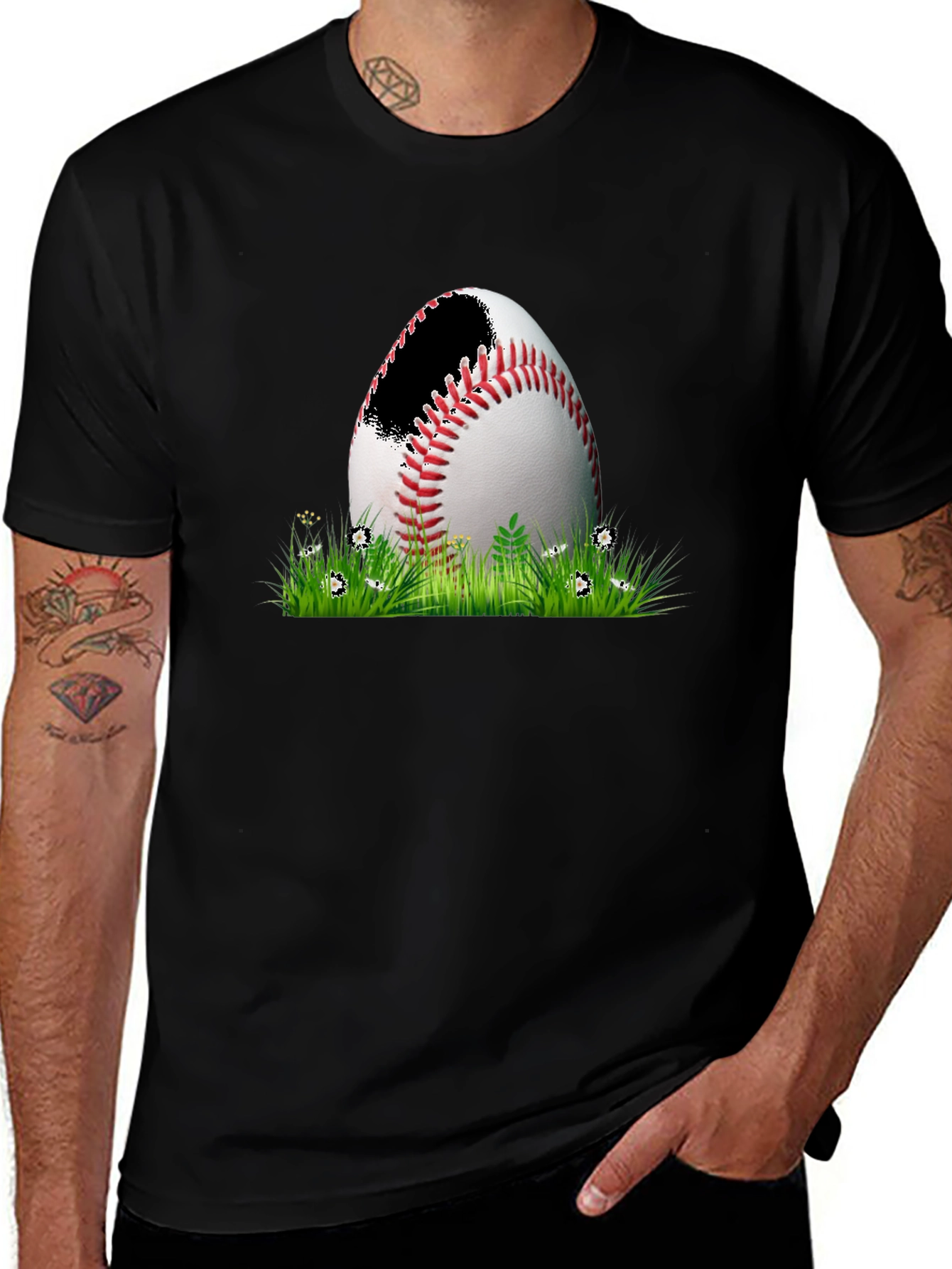 Baseball in Grass Graphic Tee