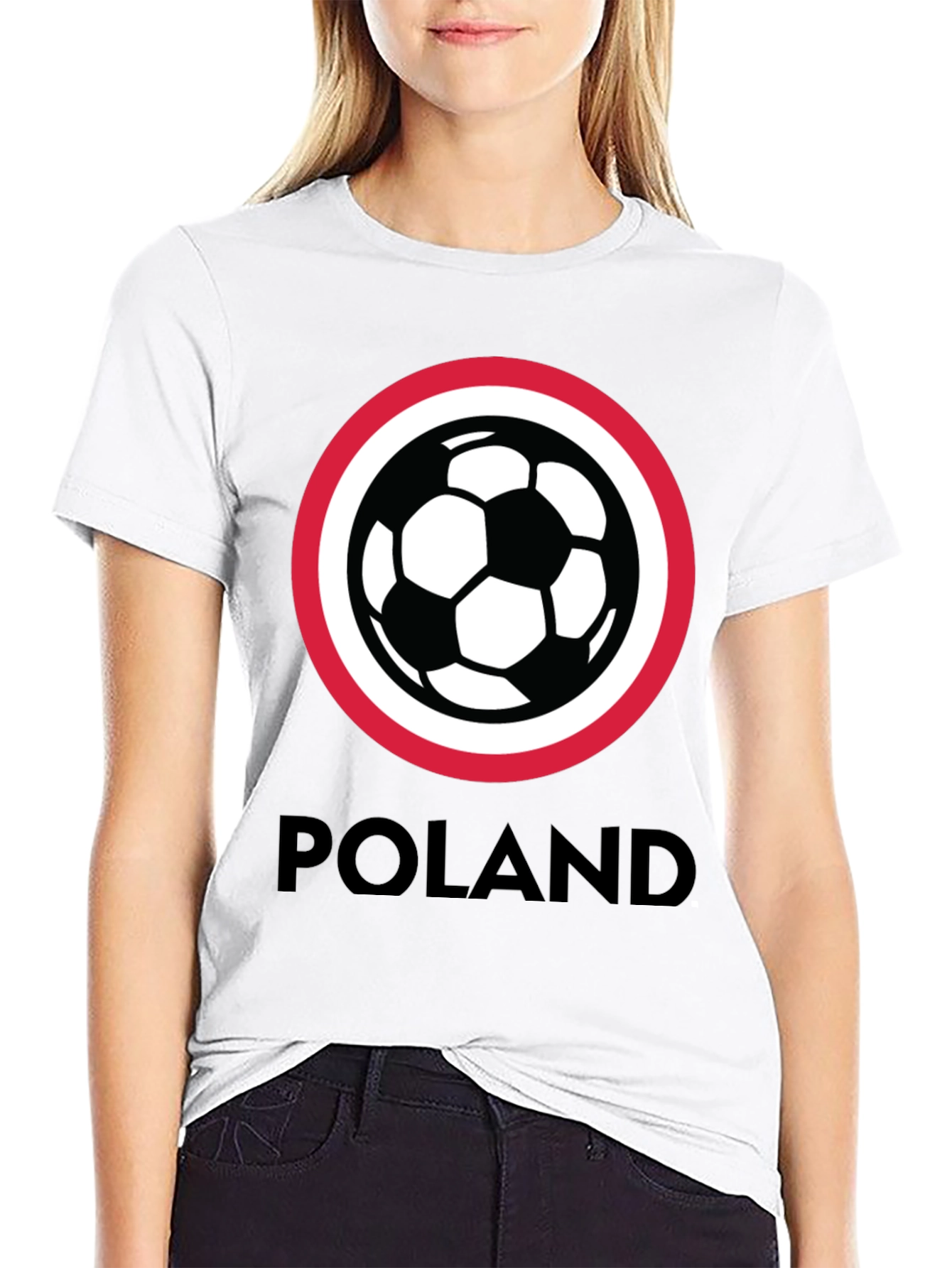 Poland Soccer T-Shirt - Black Crew Neck Graphic Tee