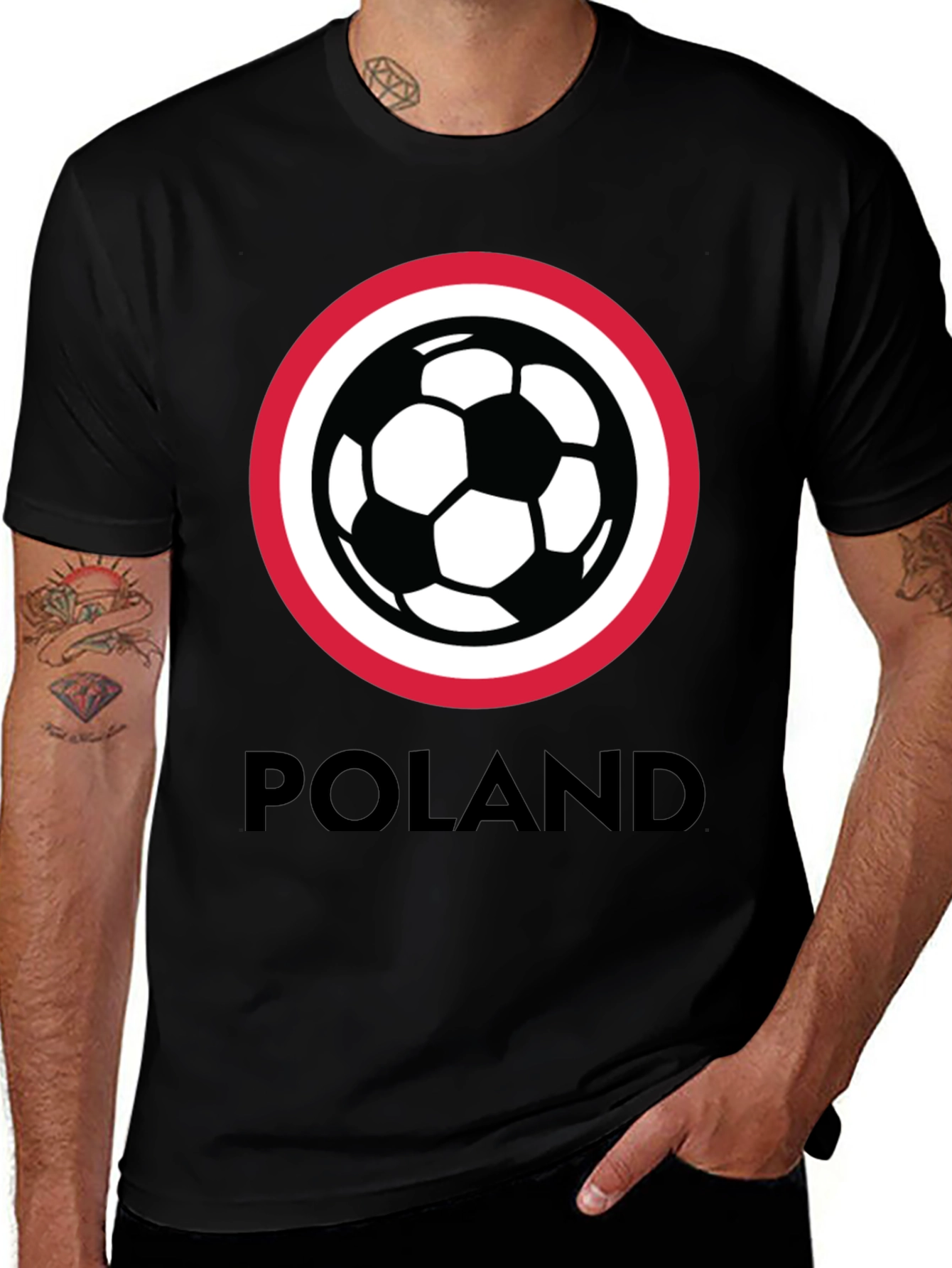 Poland Soccer T-Shirt - Black Crew Neck Graphic Tee