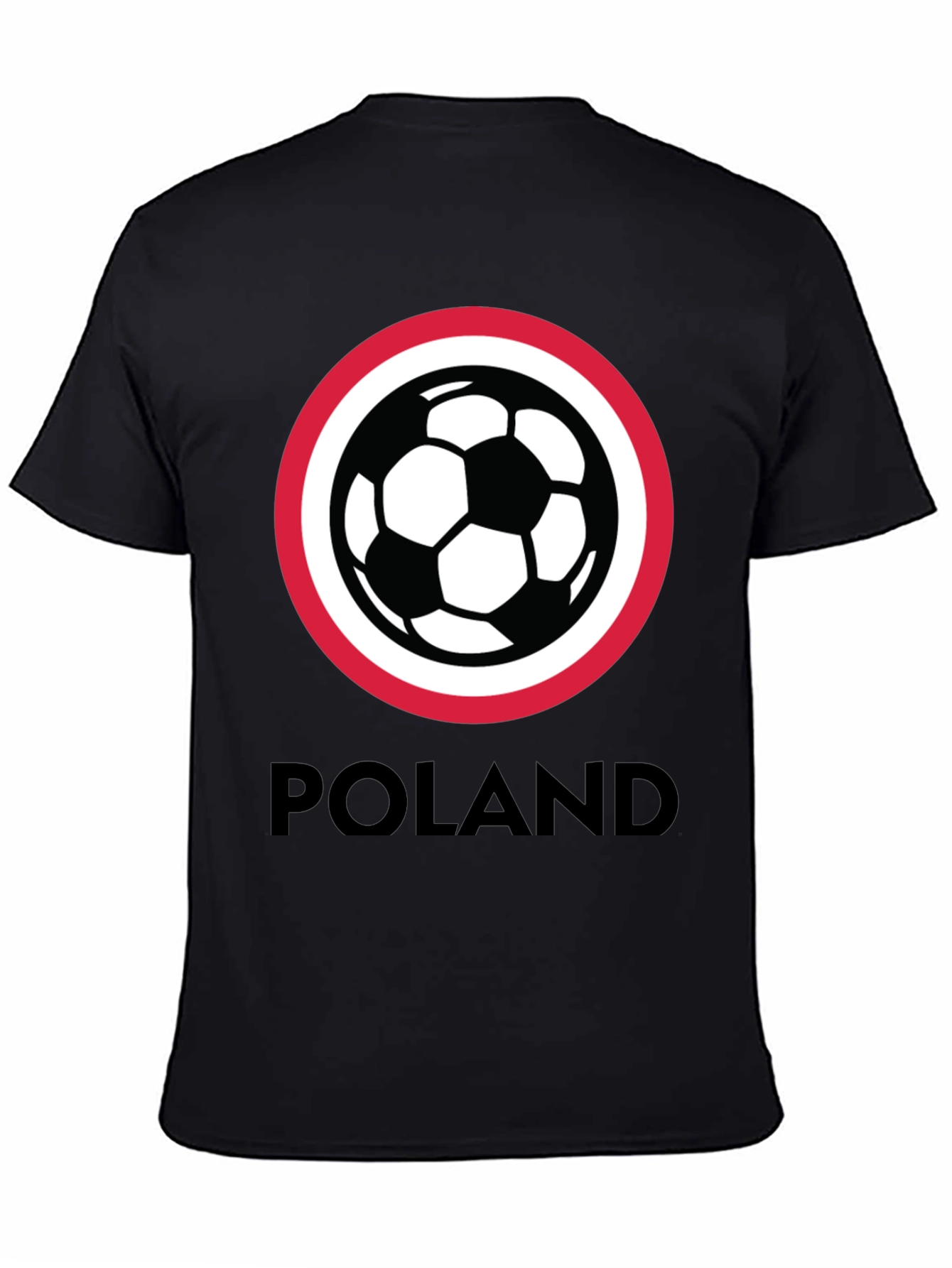 Poland Soccer T-Shirt - Black Crew Neck Graphic Tee
