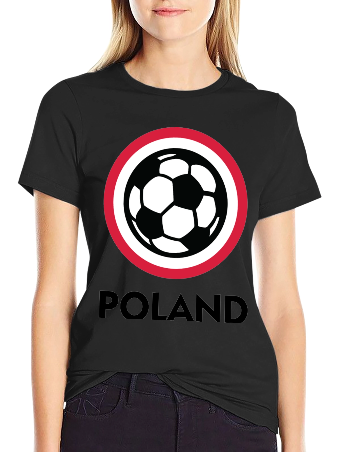 Poland Soccer T-Shirt - Black Crew Neck Graphic Tee