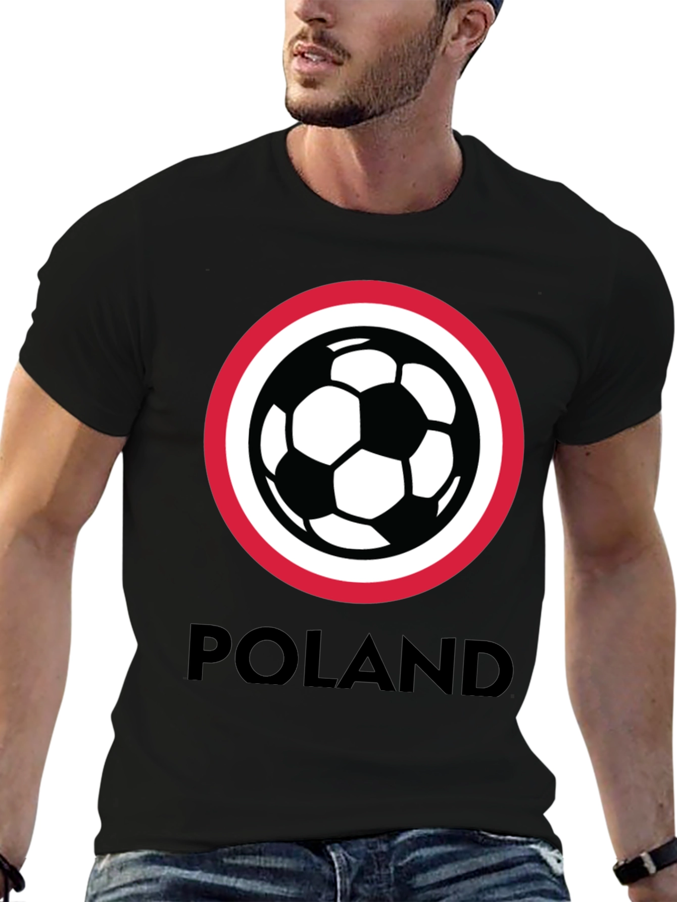 Poland Soccer T-Shirt - Black Crew Neck Graphic Tee