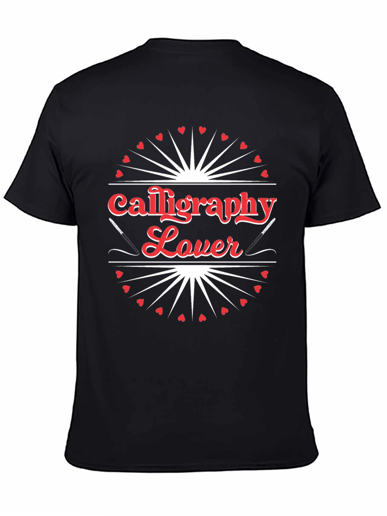 Calligraphy Lover Black T-Shirt - Heart Design