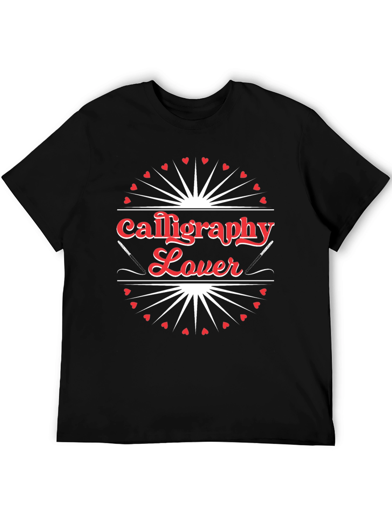 Calligraphy Lover Black T-Shirt - Heart Design