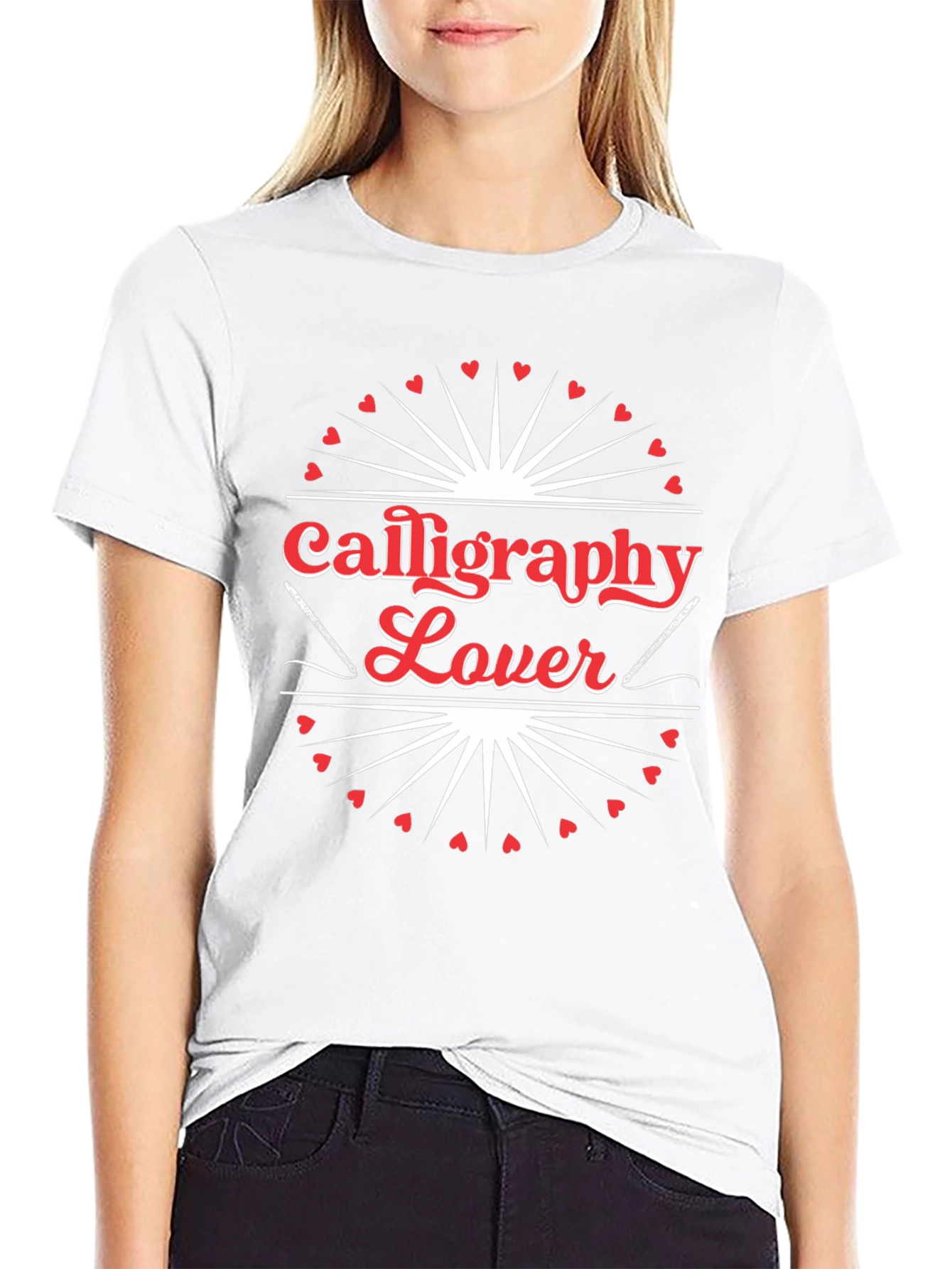 Calligraphy Lover Black T-Shirt - Heart Design