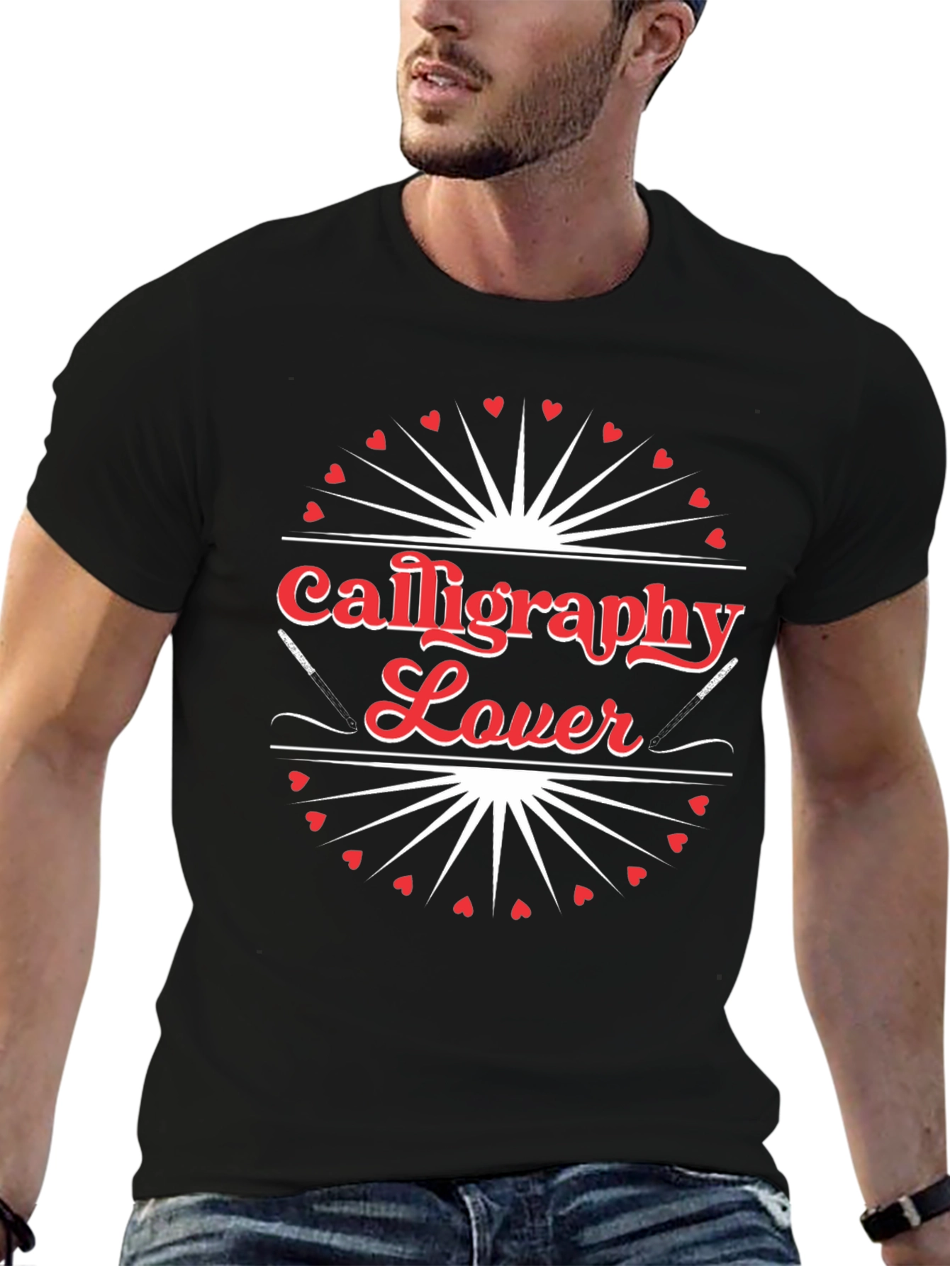 Calligraphy Lover Black T-Shirt - Heart Design