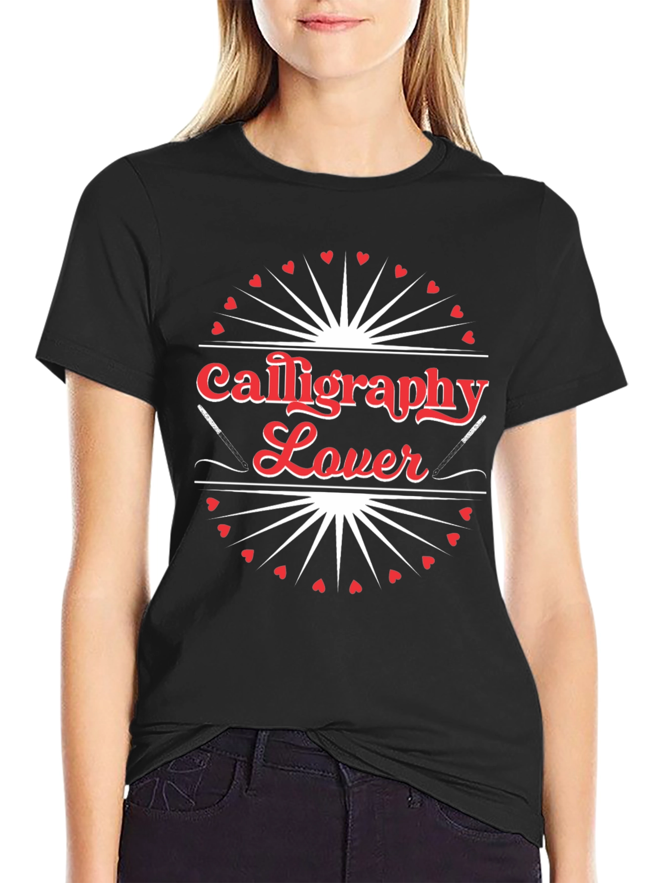 Calligraphy Lover Black T-Shirt - Heart Design