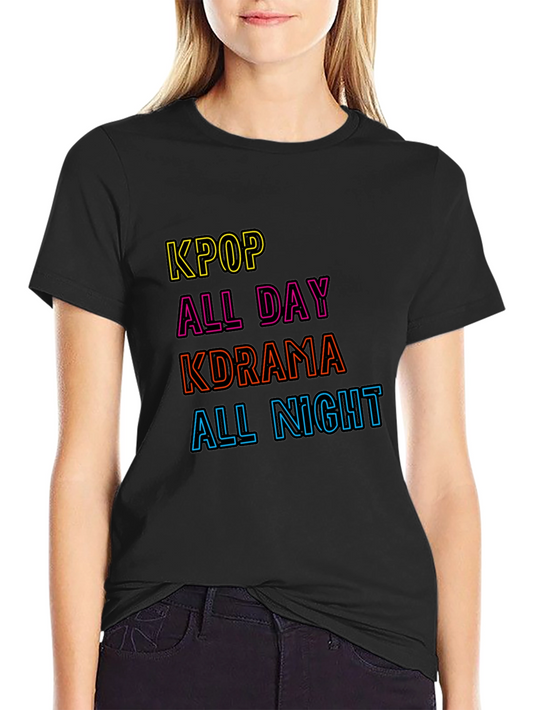 KPOP All Day Kdrama All Night Black T-Shirt