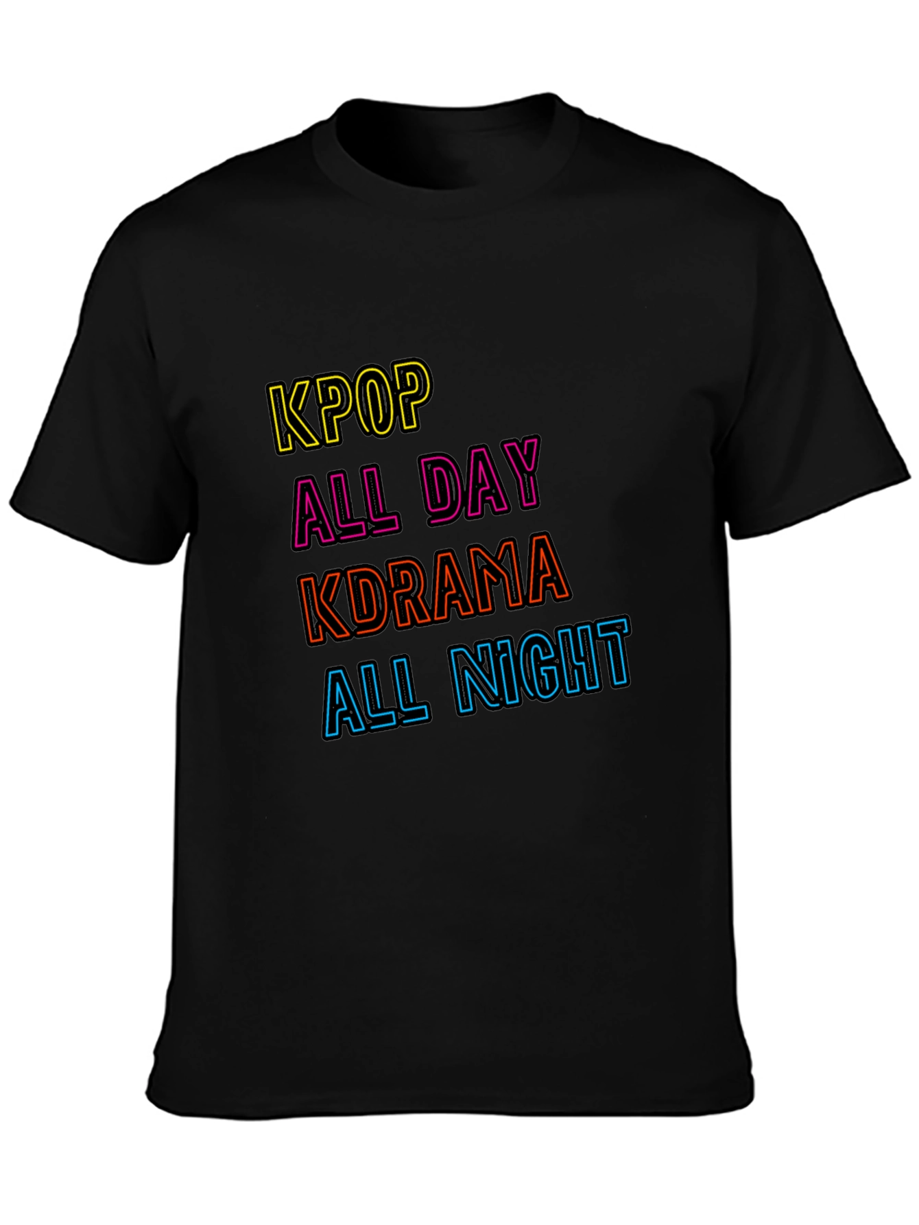 KPOP All Day Kdrama All Night Black T-Shirt