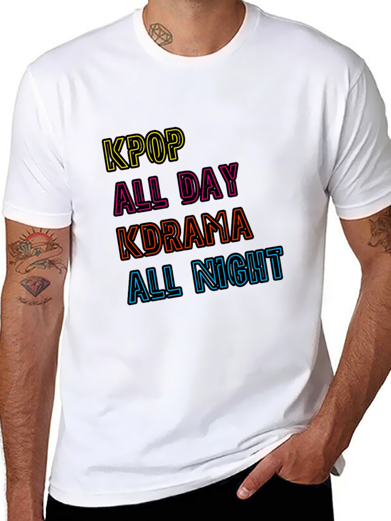 KPOP All Day Kdrama All Night Black T-Shirt