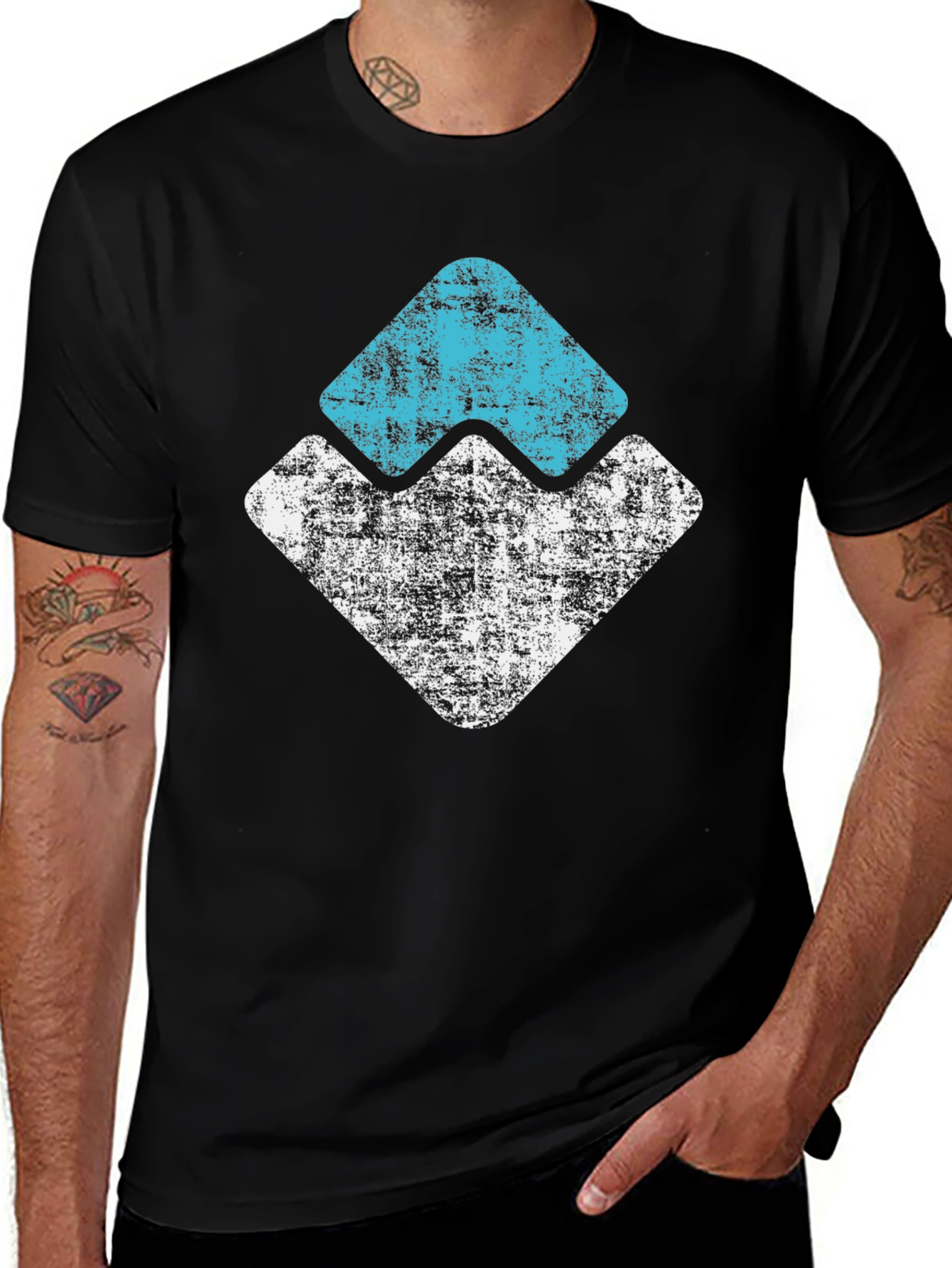 Distressed Graphic Tee - Abstract Mountain Design