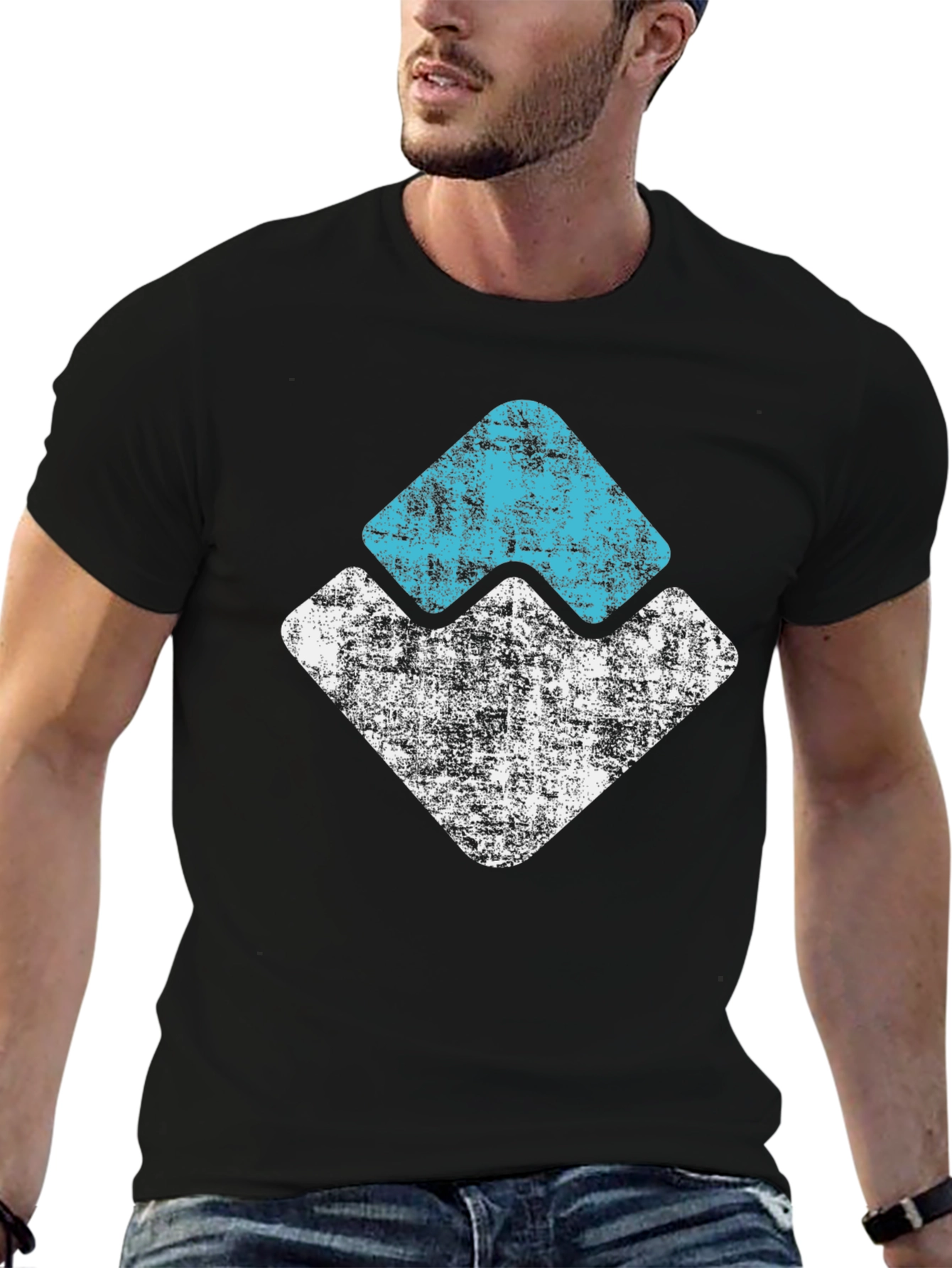 Distressed Graphic Tee - Abstract Mountain Design