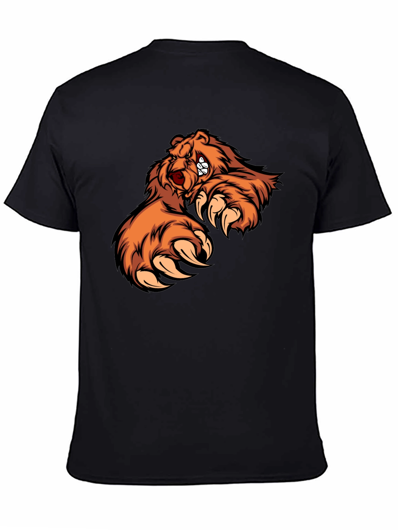 Mens Black T-Shirt with Fierce Bear Design