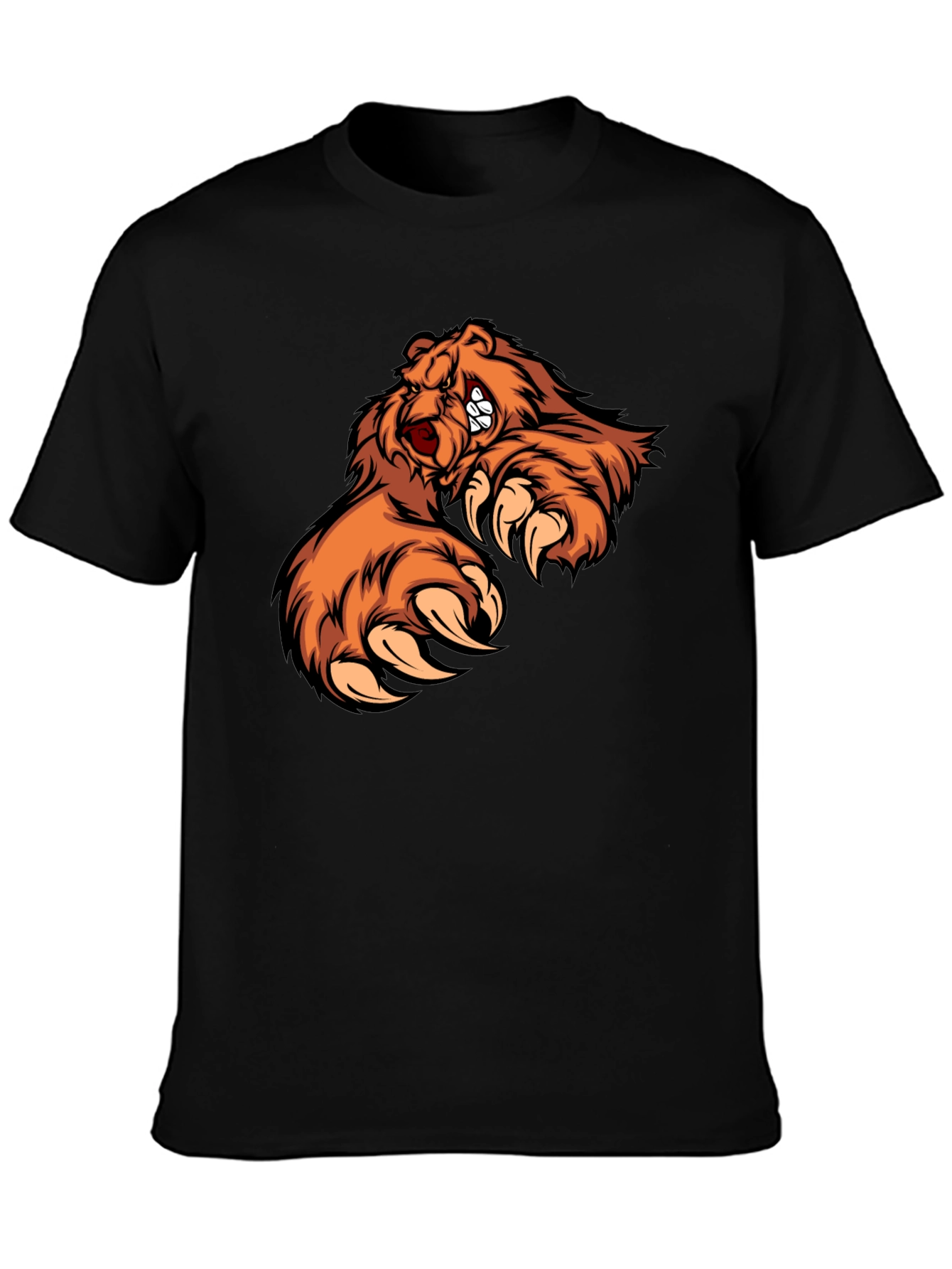 Mens Black T-Shirt with Fierce Bear Design