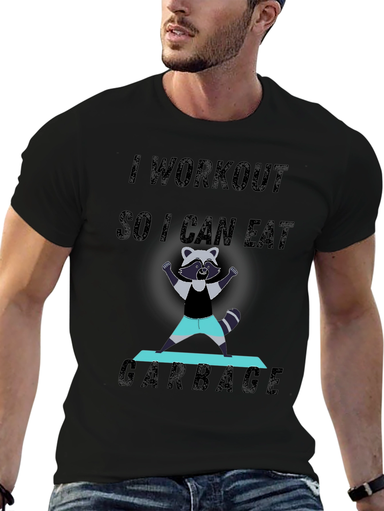 Workout to Eat Garbage Funny Raccoon T-Shirt