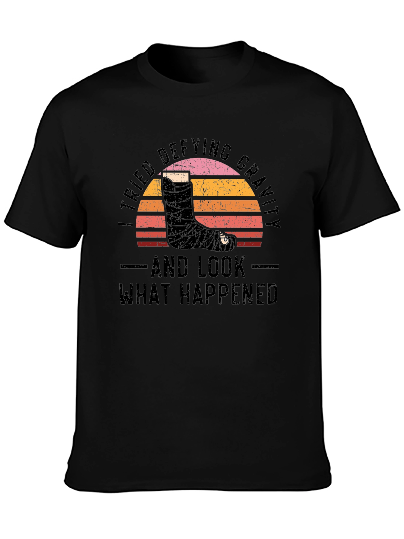 Defying Gravity Graphic Tee - Broken Leg Humor