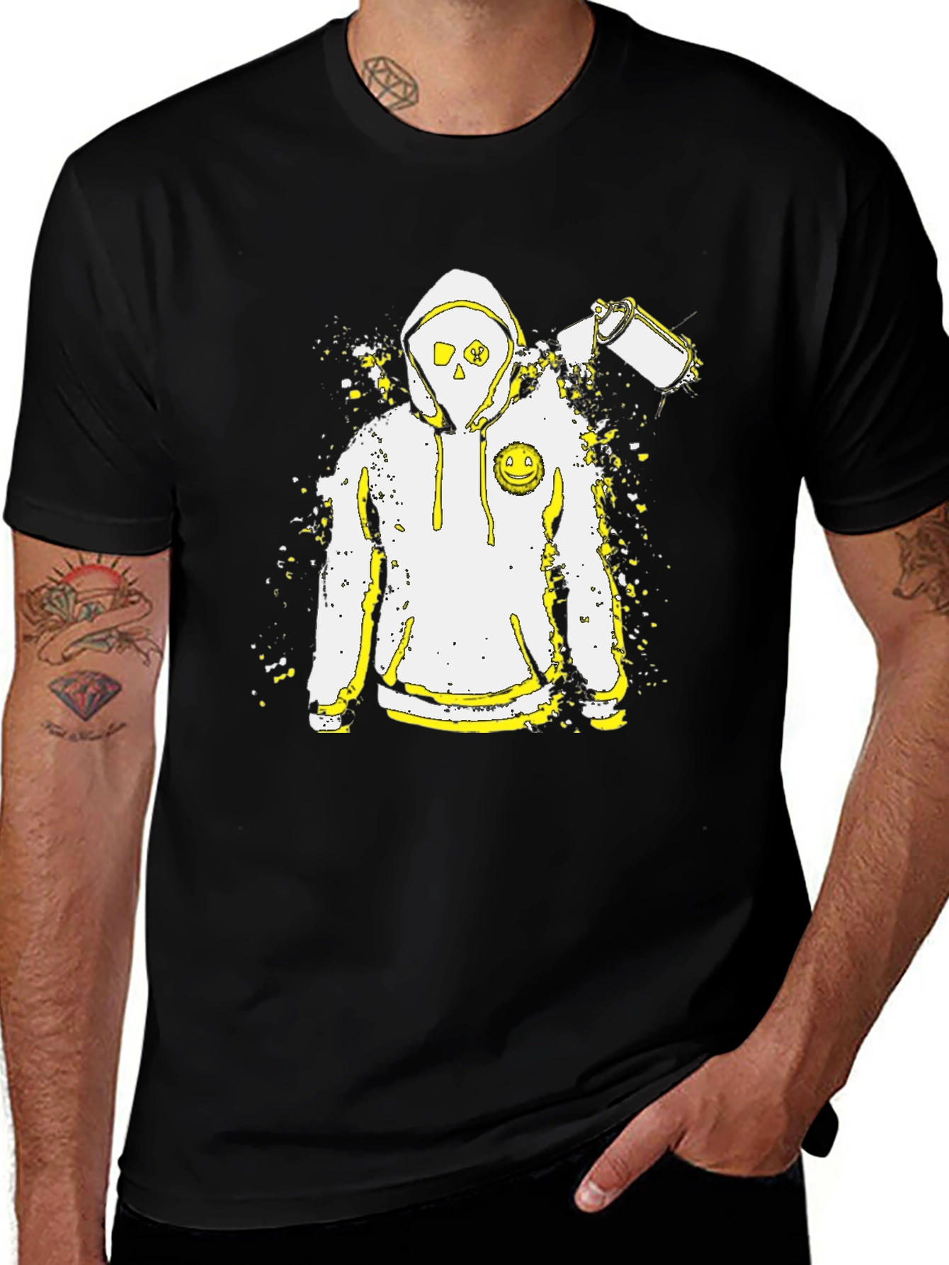 Edgy Urban Graphic Tee - Spray Paint Hoodie Design