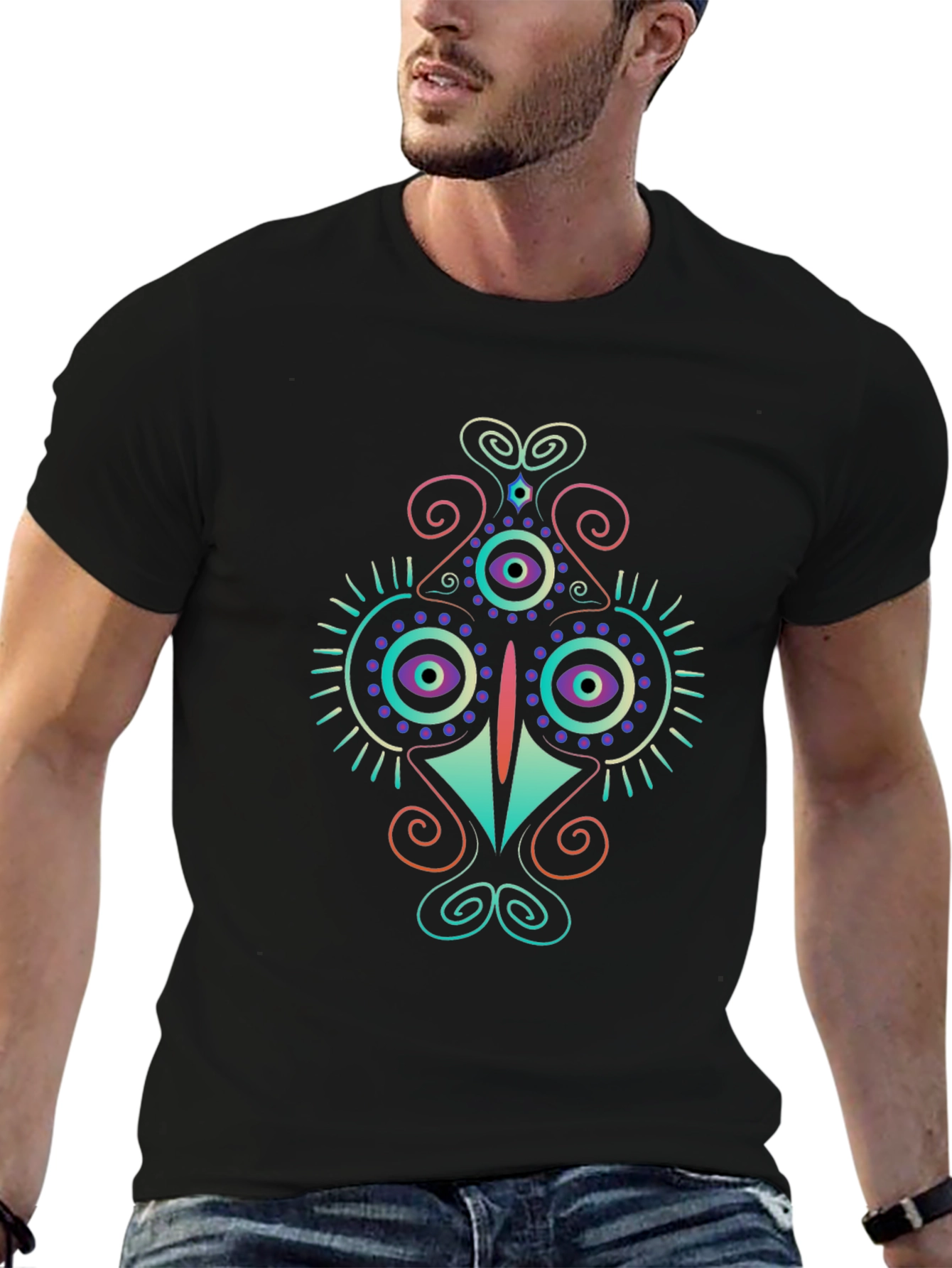 Abstract Eye Design Black T-Shirt