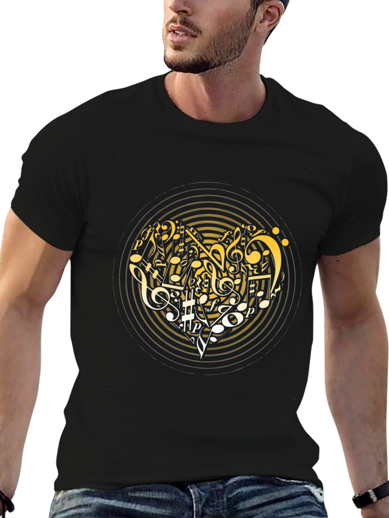 Musical Notes Graphic Print Black T-Shirt