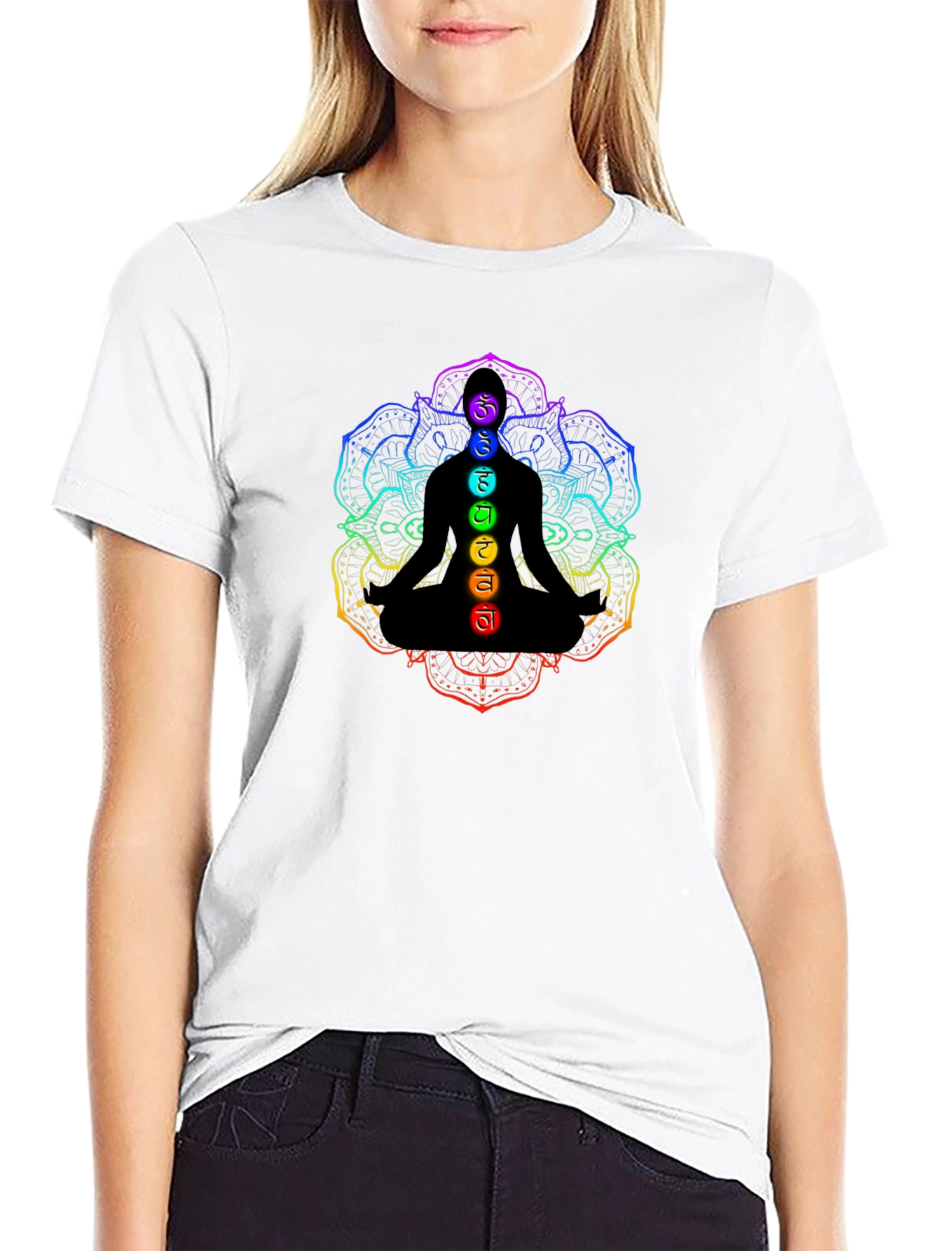 Chakra Meditation Graphic Black T-Shirt