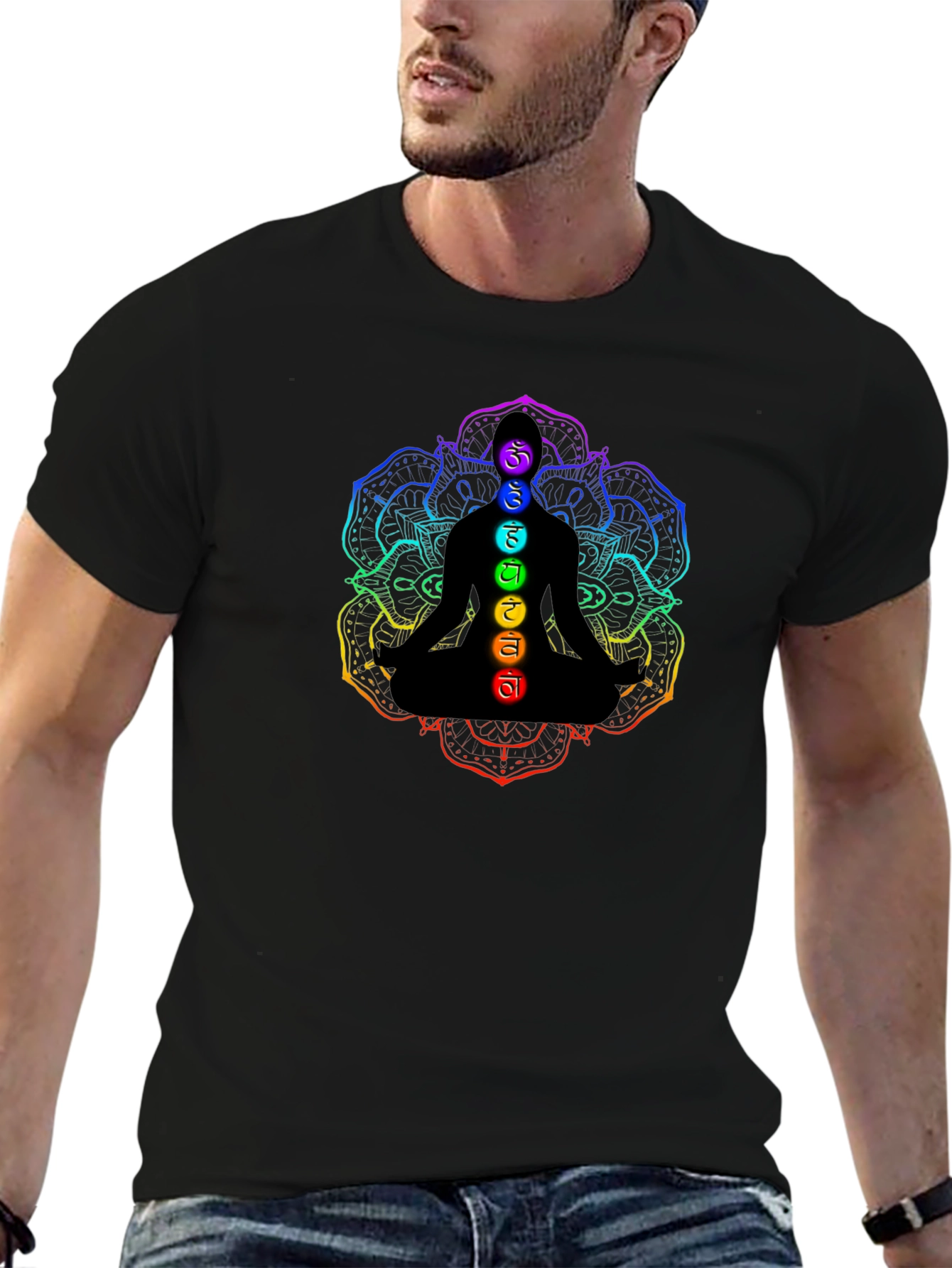 Chakra Meditation Graphic Black T-Shirt