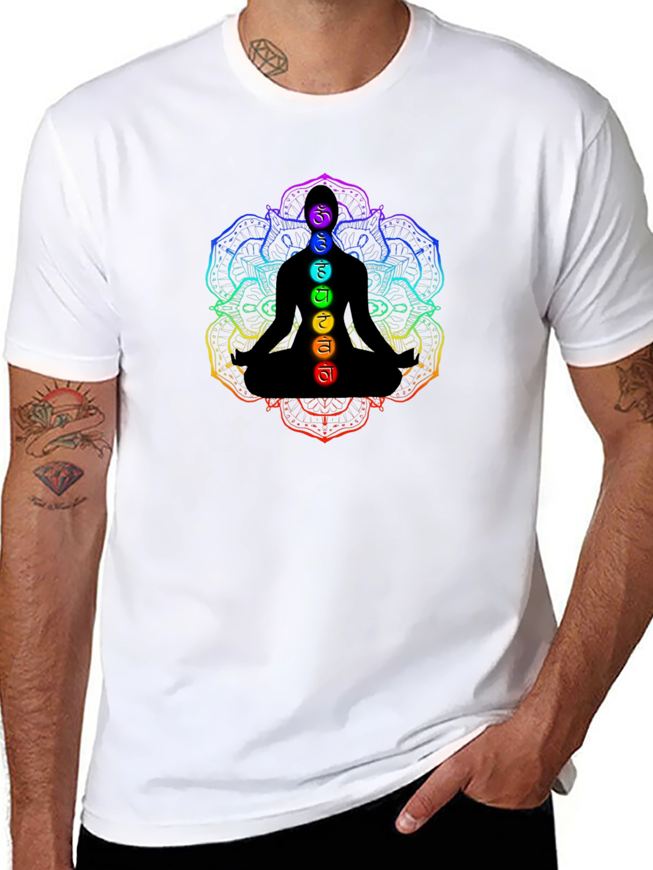 Chakra Meditation Graphic Black T-Shirt