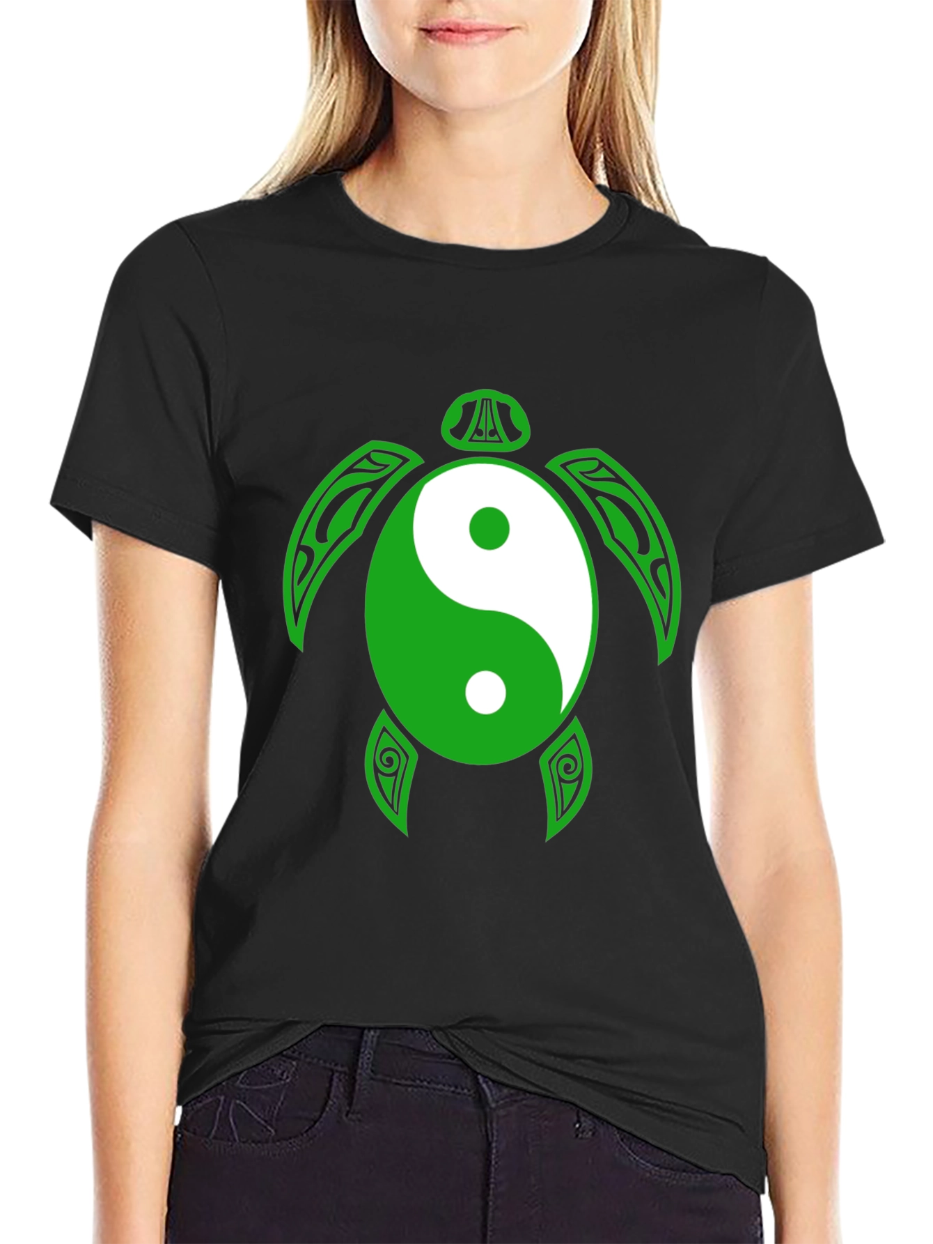 Yin Yang Turtle Graphic Tee - Black
