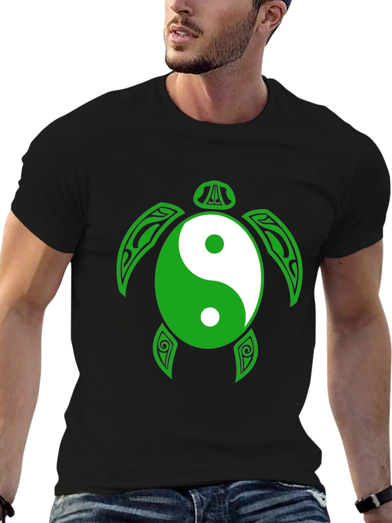 Yin Yang Turtle Graphic Tee - Black