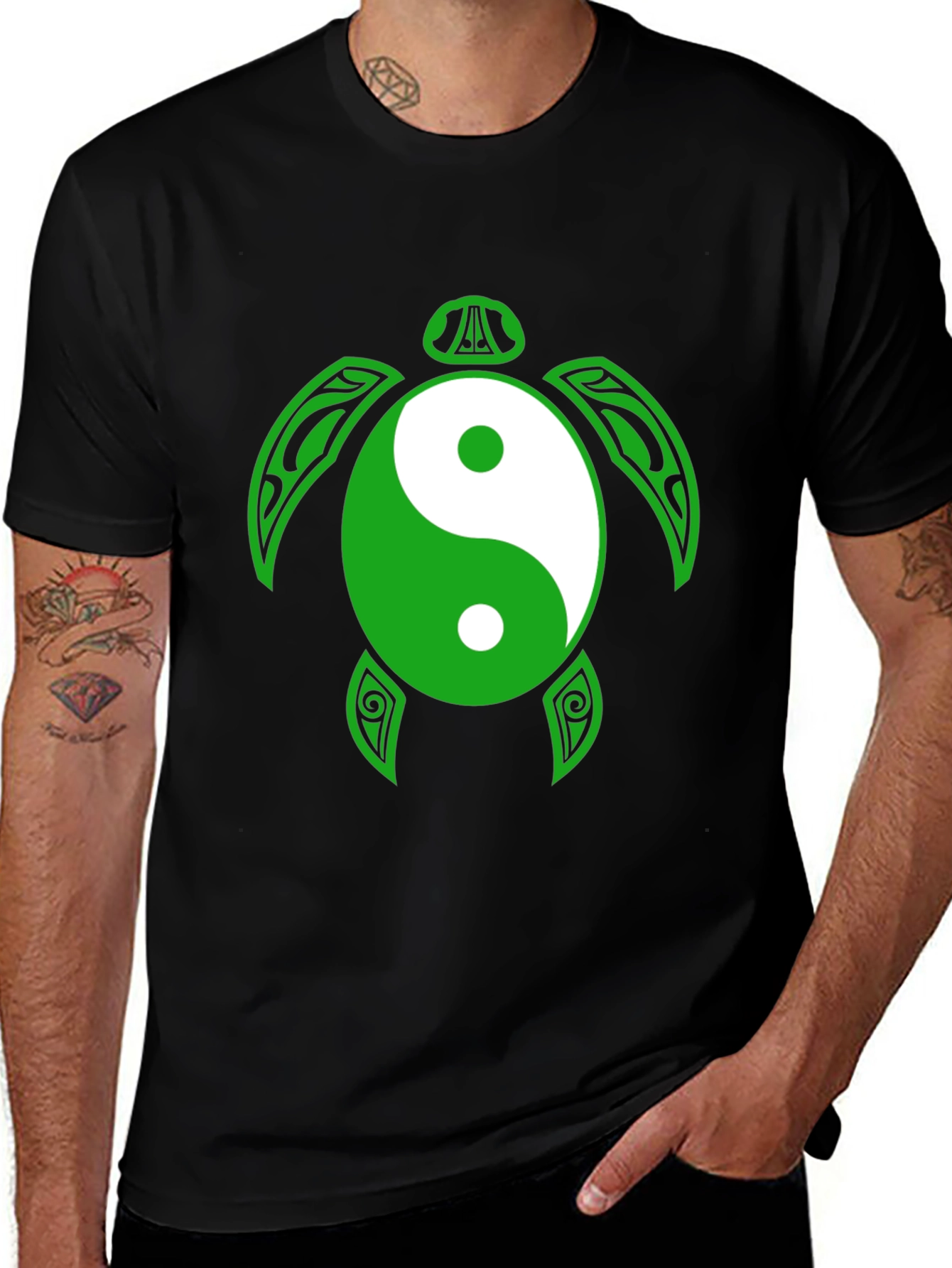 Yin Yang Turtle Graphic Tee - Black