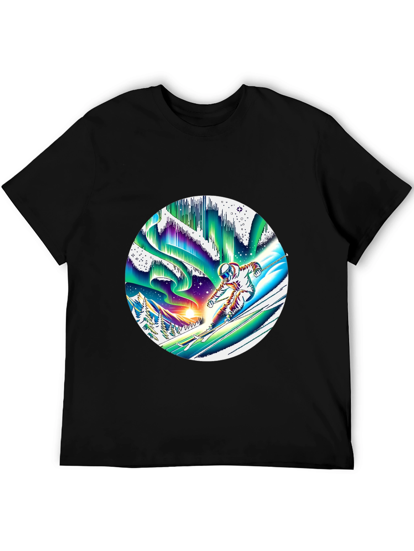 Astronaut Skiing T-Shirt Northern Lights Graphic Tee
