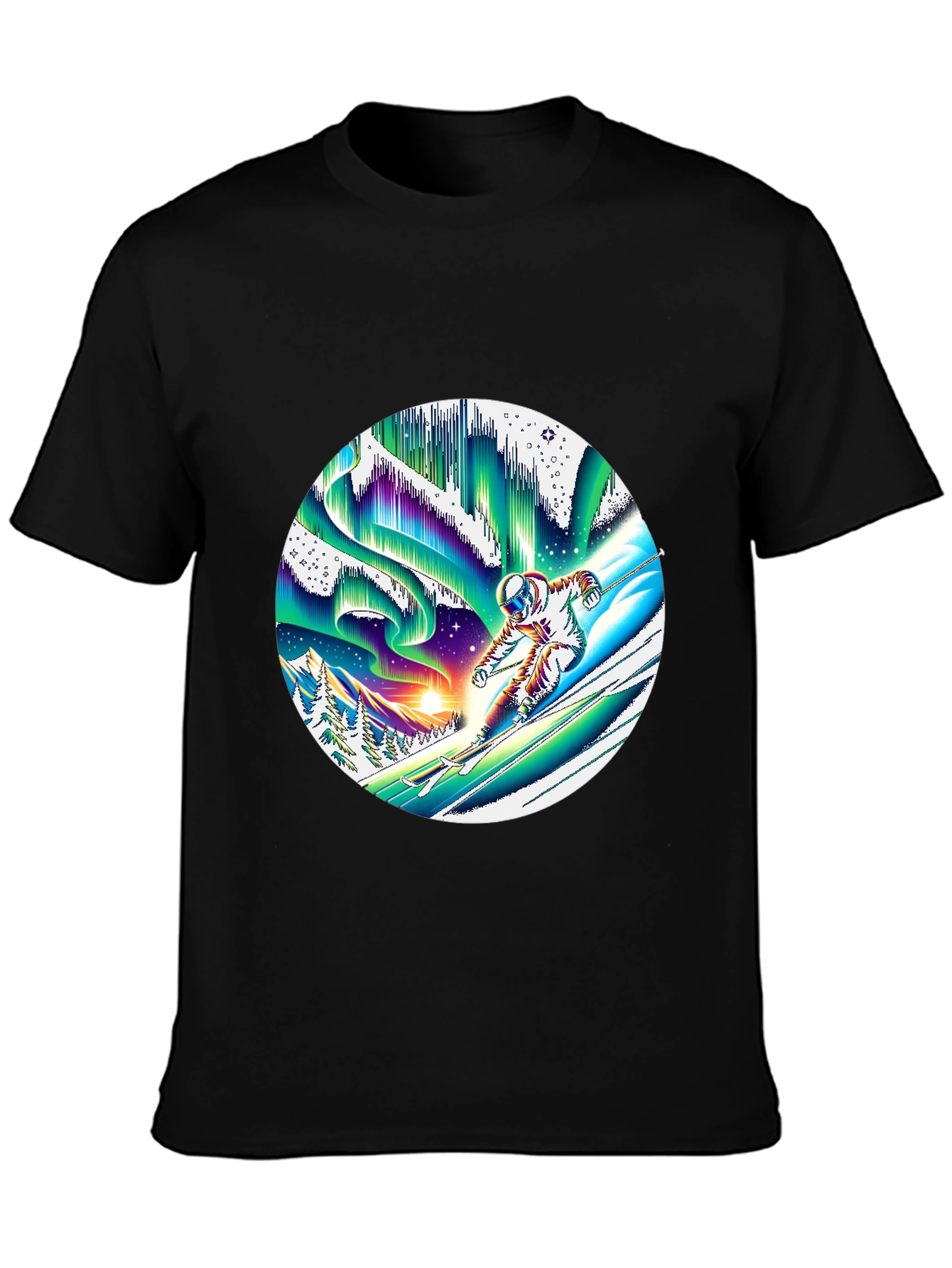 Astronaut Skiing T-Shirt Northern Lights Graphic Tee