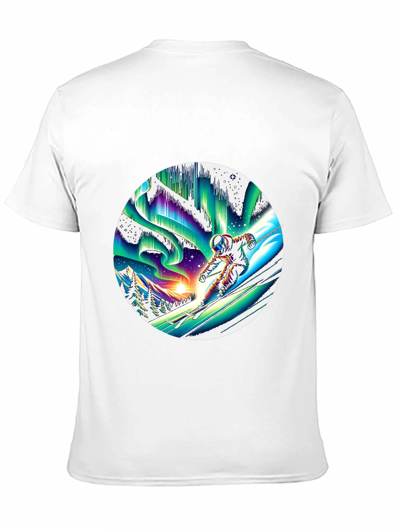 Astronaut Skiing T-Shirt Northern Lights Graphic Tee